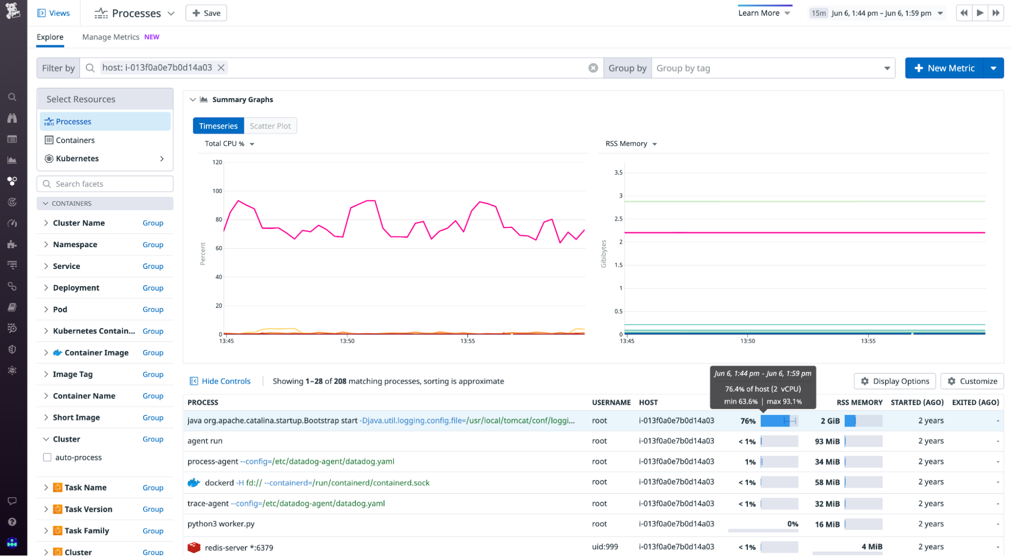 Datadog's Live Processes view