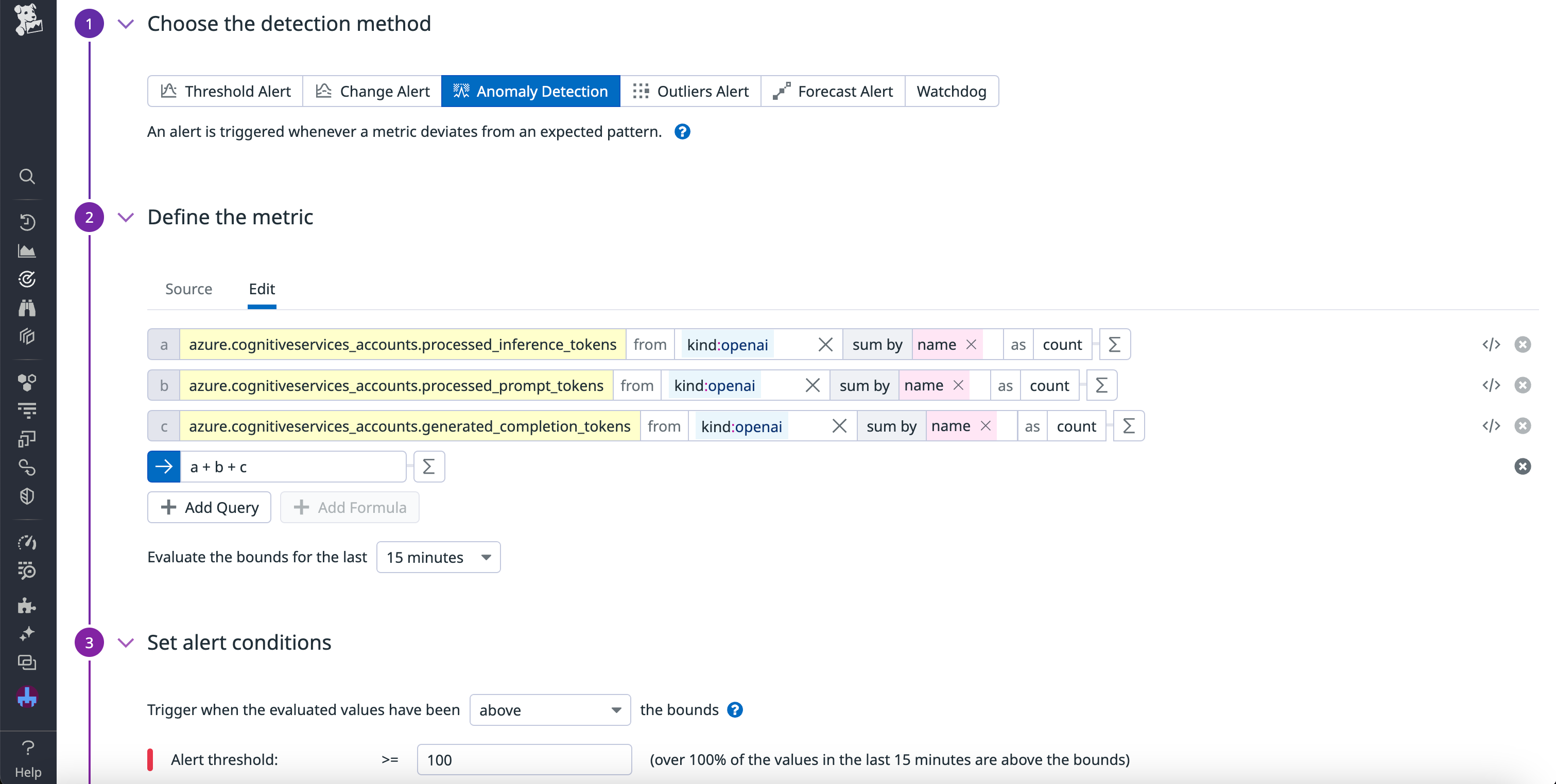 Configuration settings for the Azure OpenAI high token usage monitor.