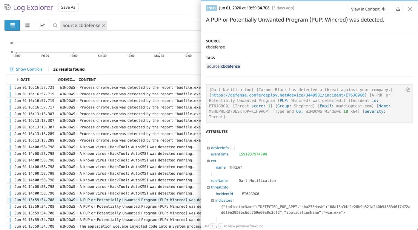View Carbon Black logs in the Log Explorer to monitor endpoint security View Carbon Black logs in the Log Explorer to monitor endpoint security