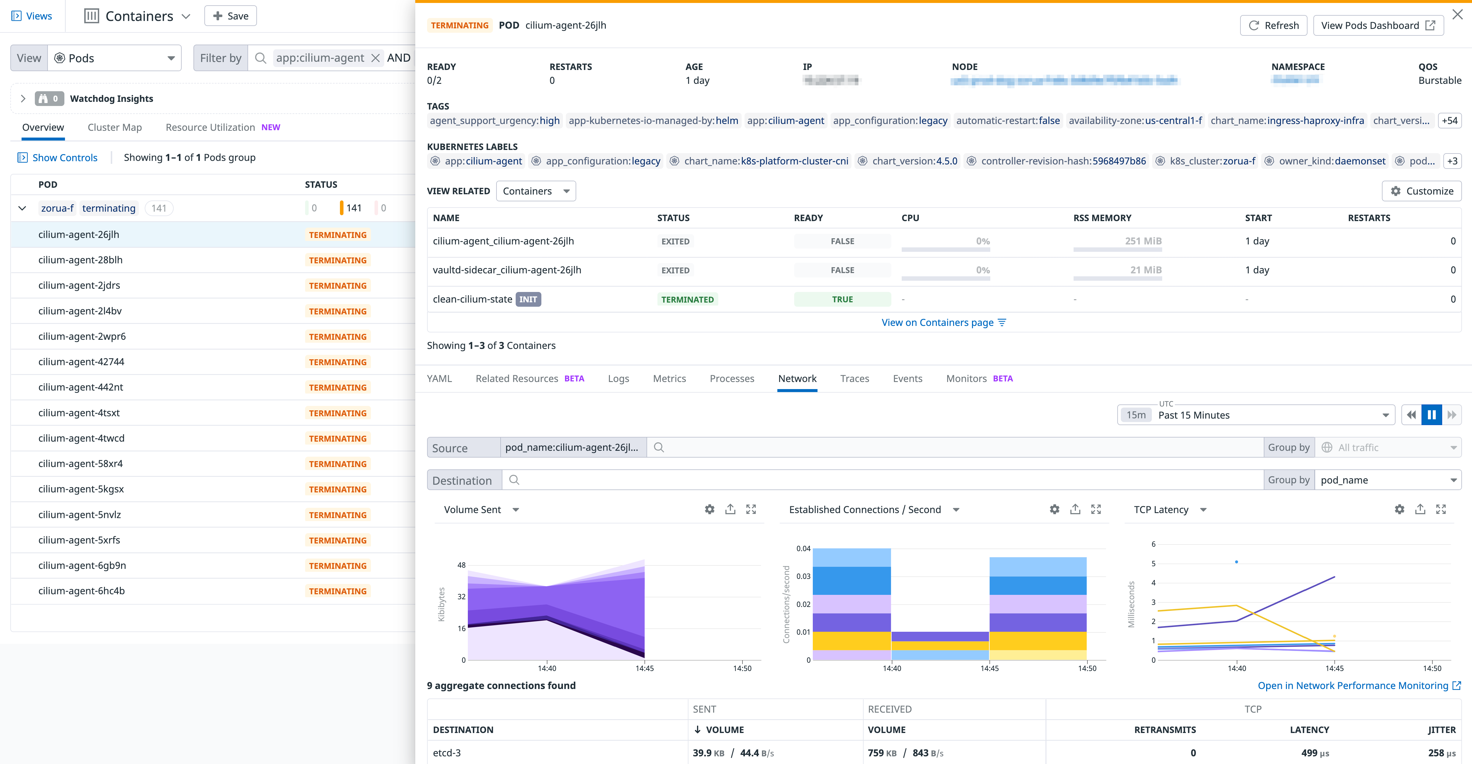 Review Cilium pods with Datadog’s Live Container view