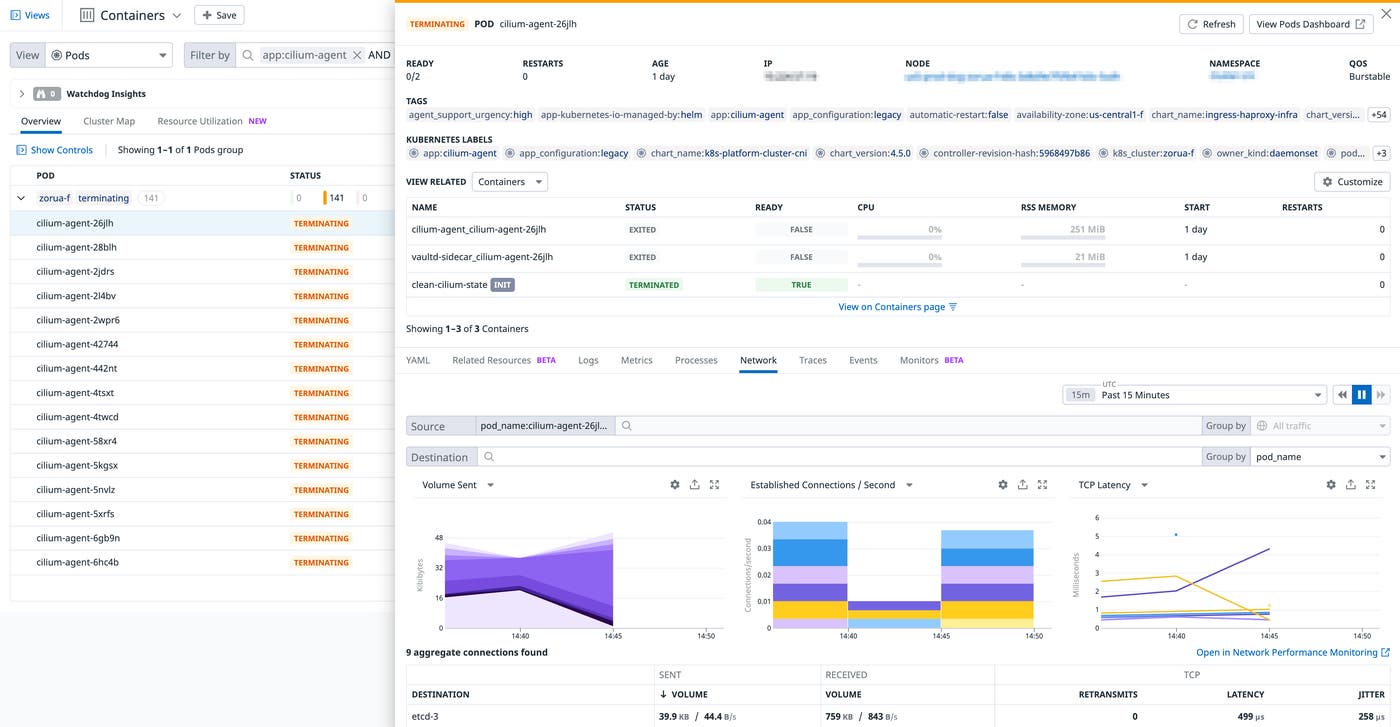 Review Cilium pods with Datadog’s Live Container view Review Cilium pods with Datadog’s Live Container view