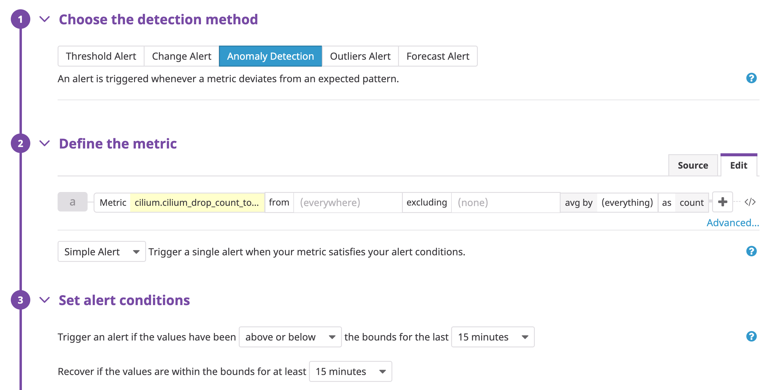 Setting up an alert to notify the team when there is an anomalous change in dropped packet count