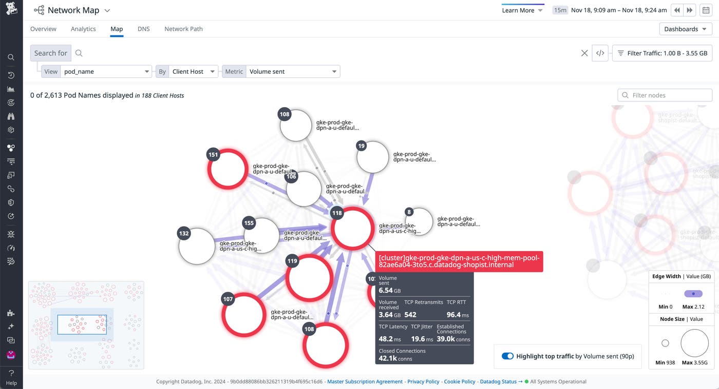 Use the Network Map to ensure there's expected traffic between pods. If there are no edges between pods, it could indicate a misconfiguration. Use the Network Map to ensure there's expected traffic between pods. If there are no edges between pods, it could indicate a misconfiguration.