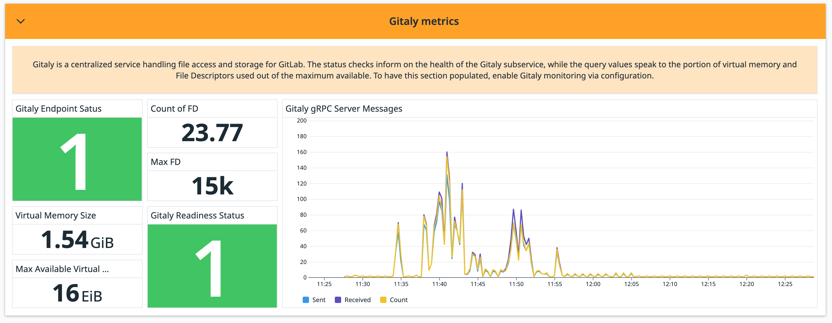Track your Gitaly server activity within the dashboard.