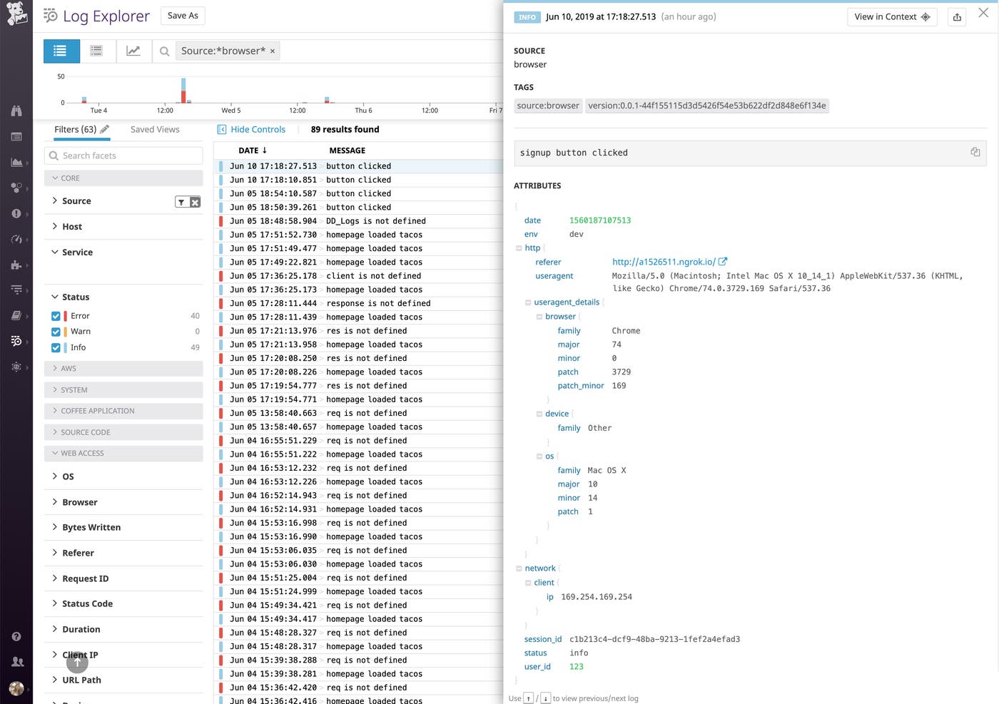 custom JavaScript browser log collection with datadog - collect analytics around any kind of website activity including user id, other custom attributes custom JavaScript browser log collection with datadog - collect analytics around any kind of website activity including user id, other custom attributes
