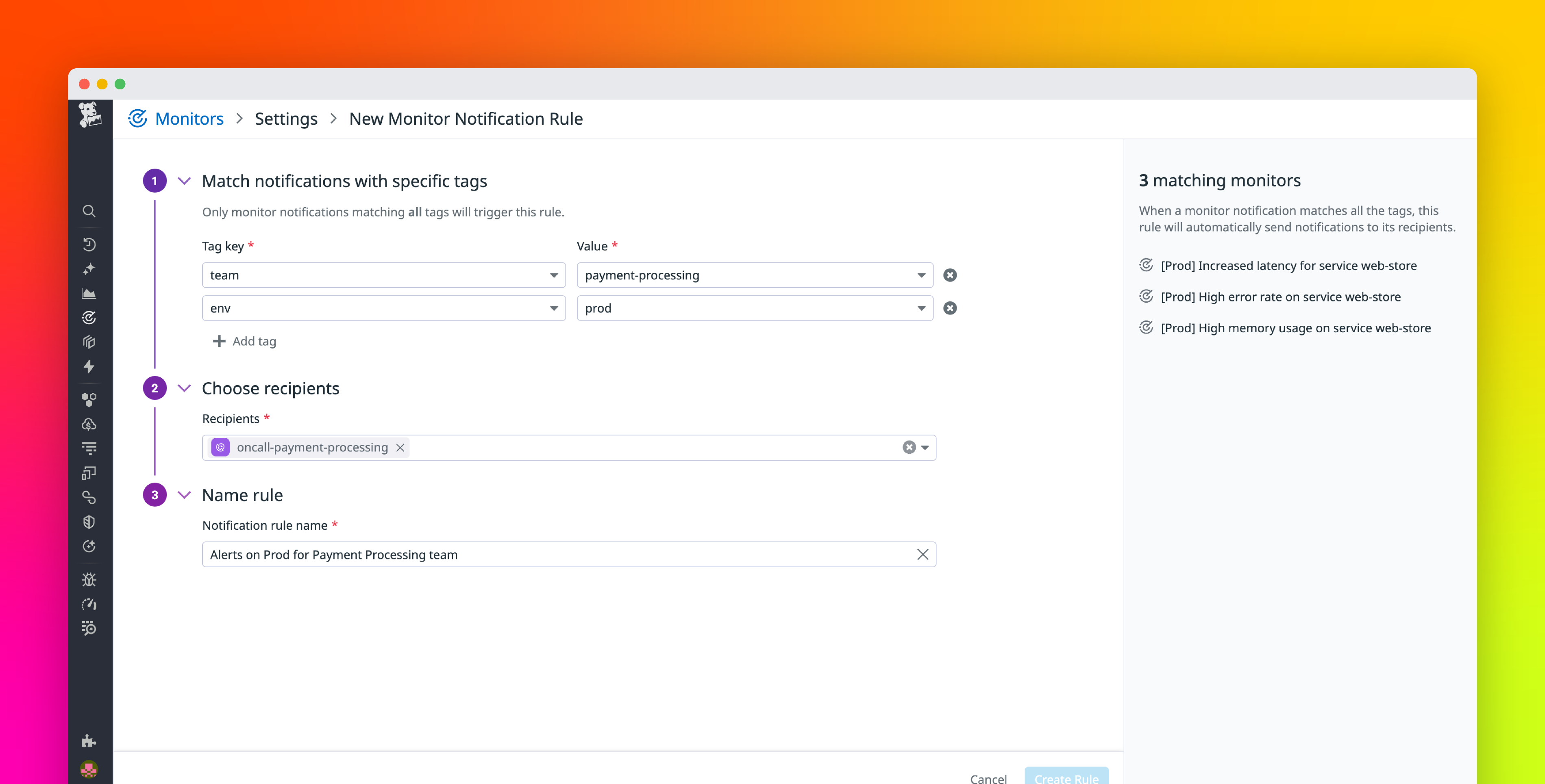 Route your monitor alerts with Datadog monitor notification rules