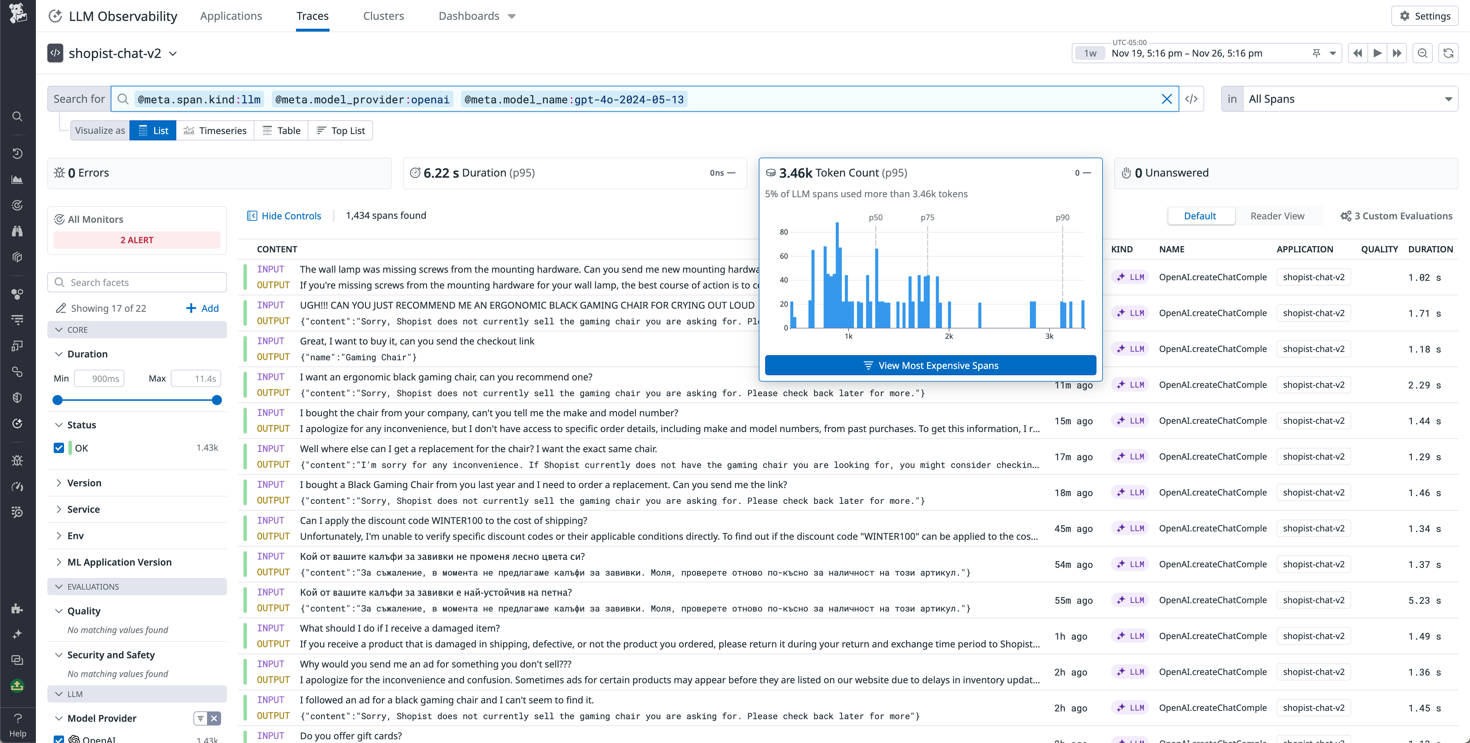 Inspect prompt traces to characterize the cost of your LLM applications