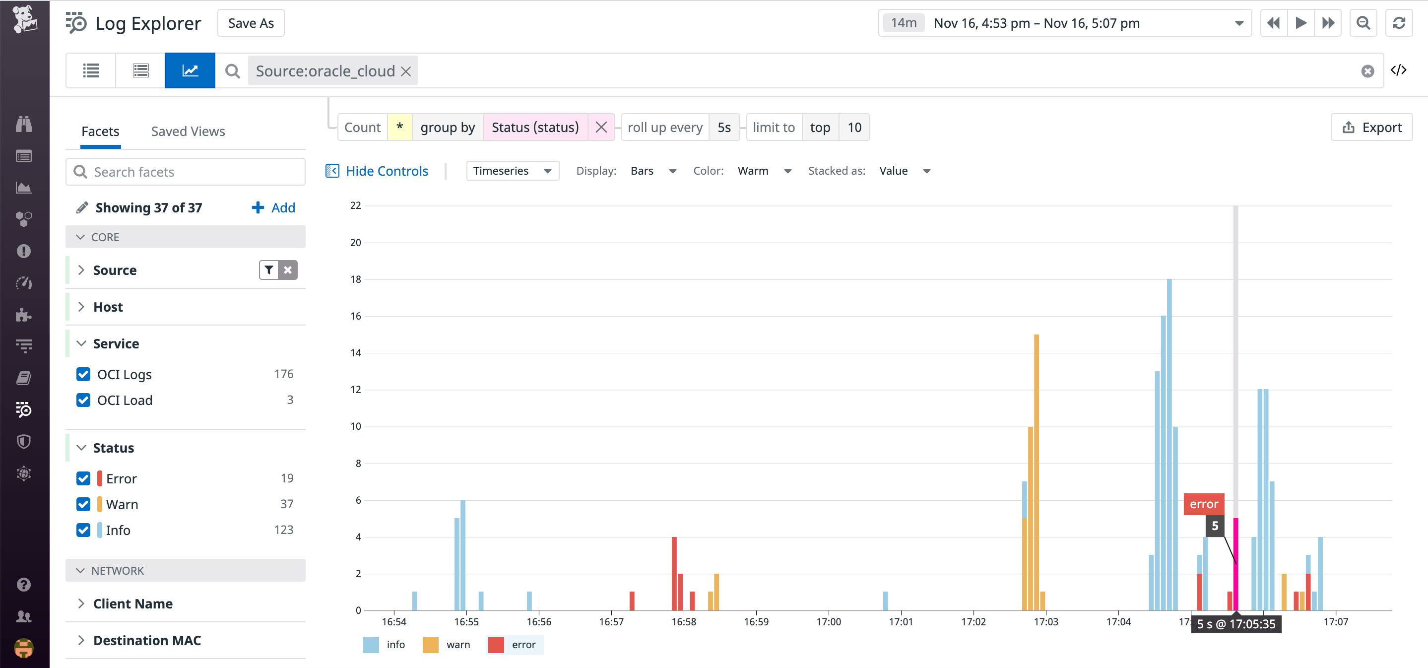 You can visually sort your OCI logs to get a big-picture perspective of your OCI
