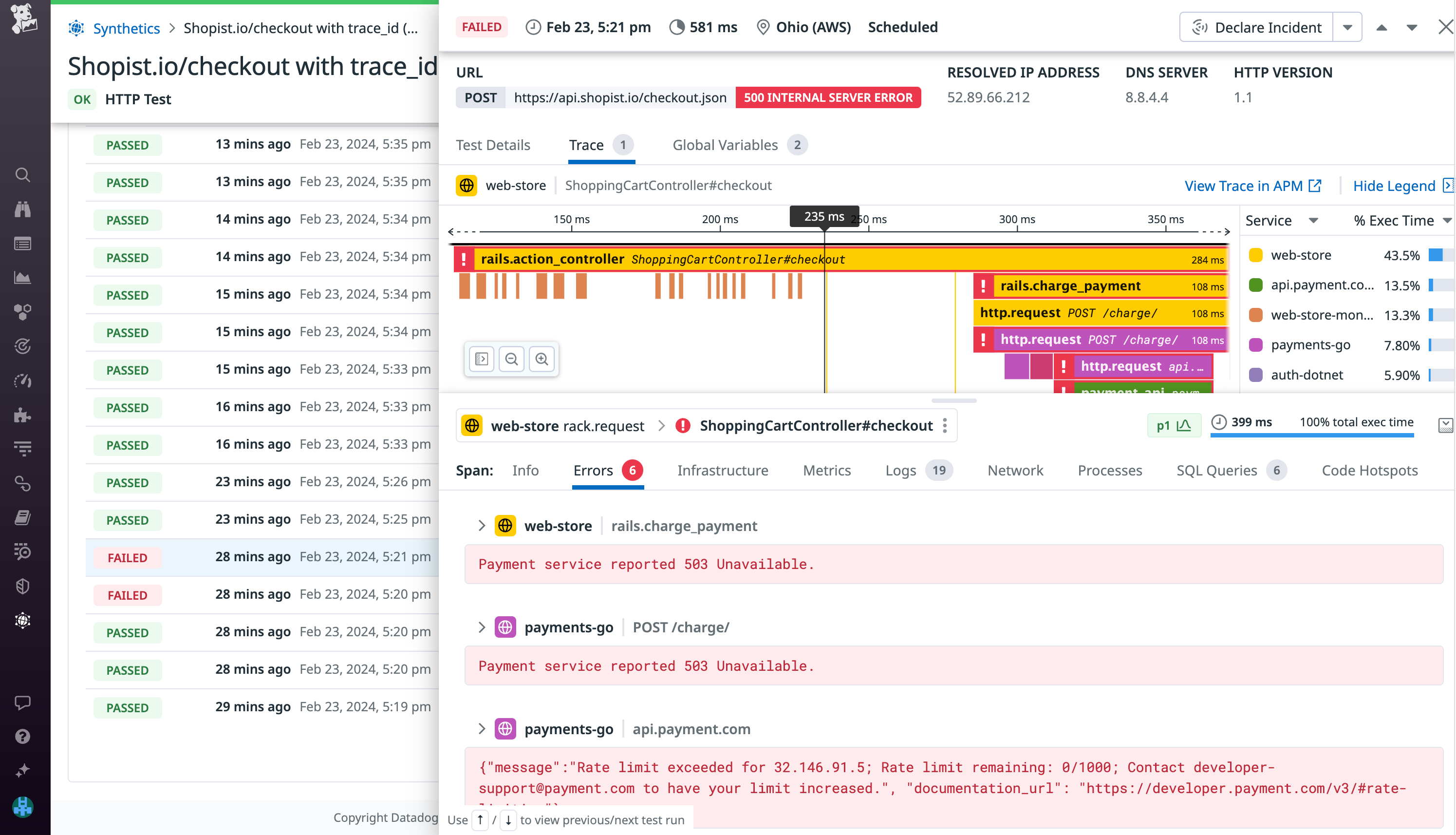 Correlate spans from OTel-instrumented services in Datadog RUM, Synthetics, and more.