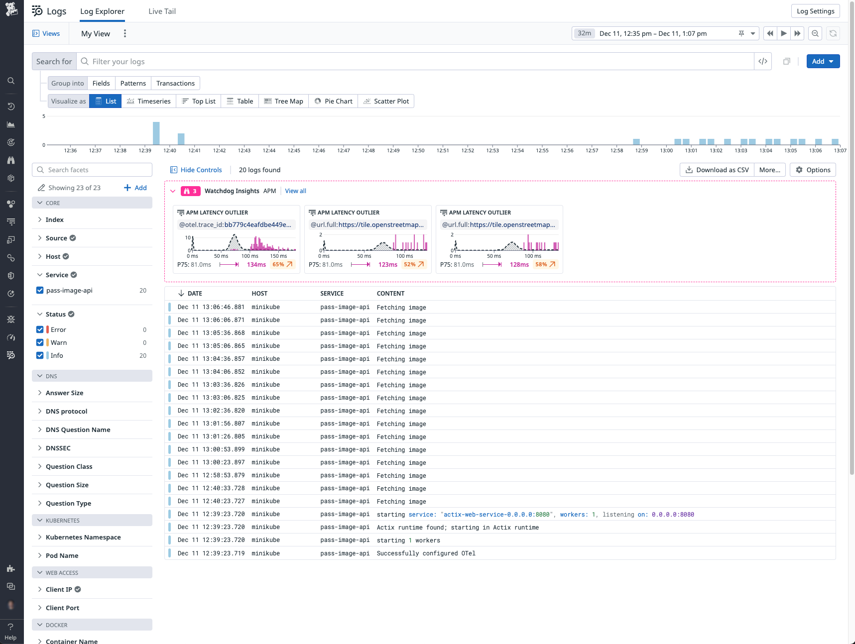 OTel logs received by Datadog Log Management.