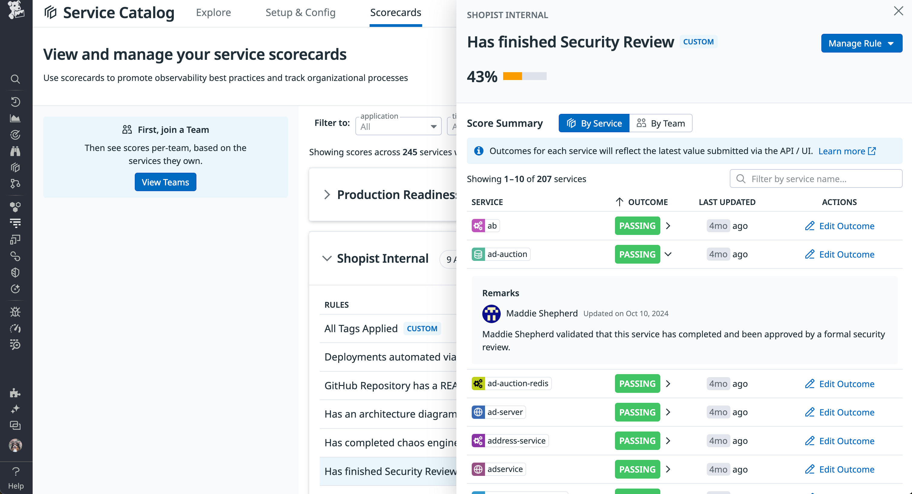 Track security workflows with Datadog Scorecards