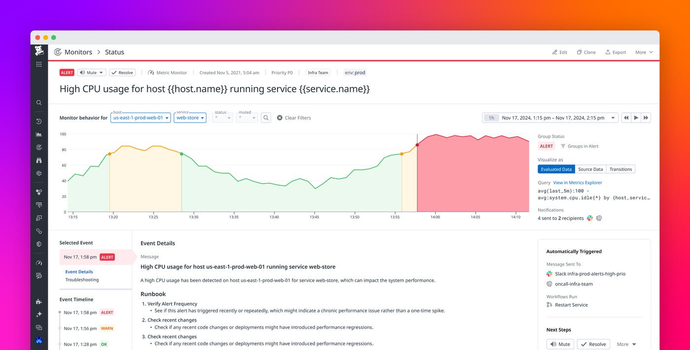 Quickly get detailed, actionable context for alerts with Datadog’s new Monitor Status page Quickly get detailed, actionable context for alerts with Datadog’s new Monitor Status page
