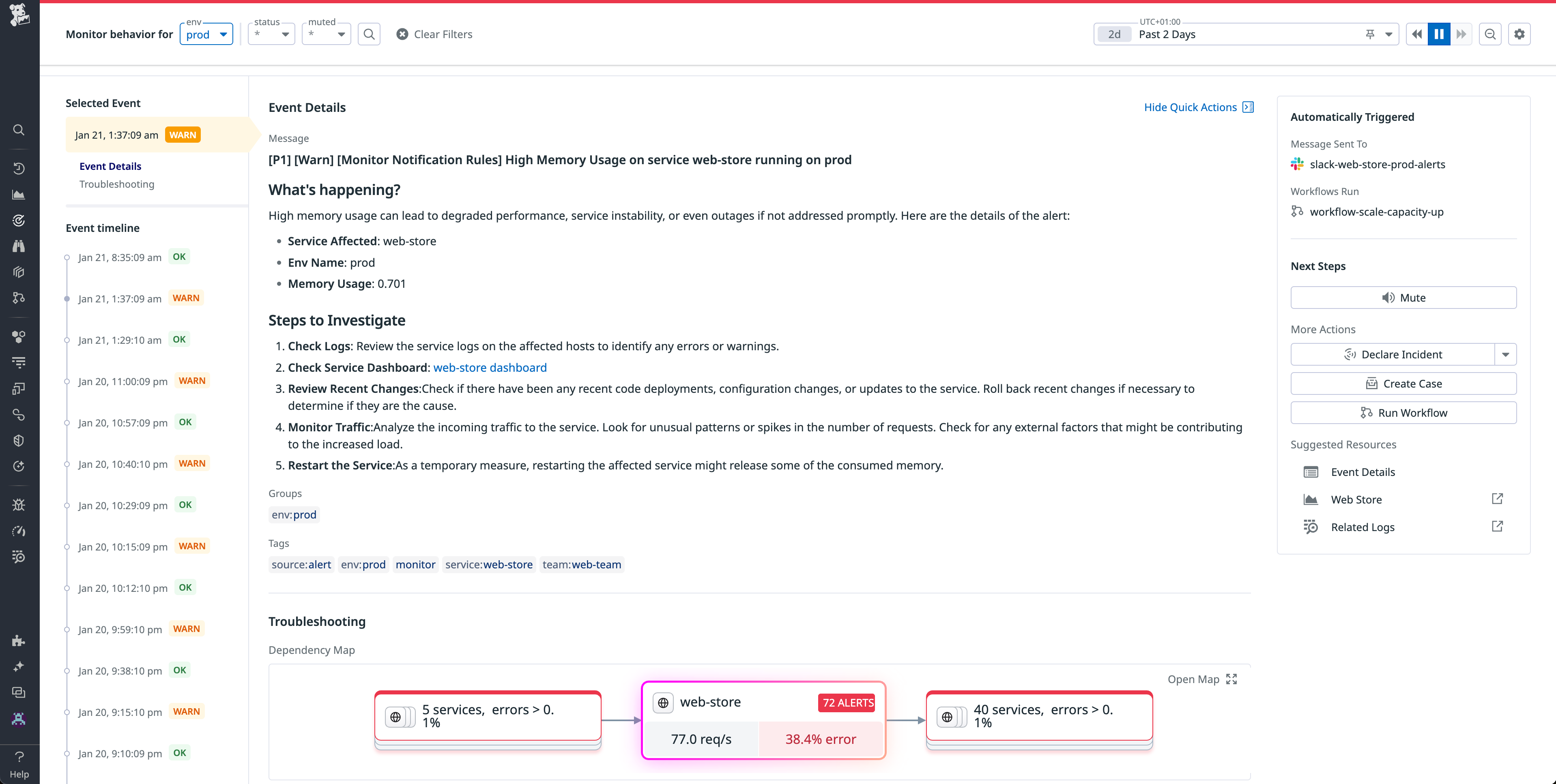 Use the Event Details section of the Monitor Status page to provide runboook-style guidance for troubleshooting and more.