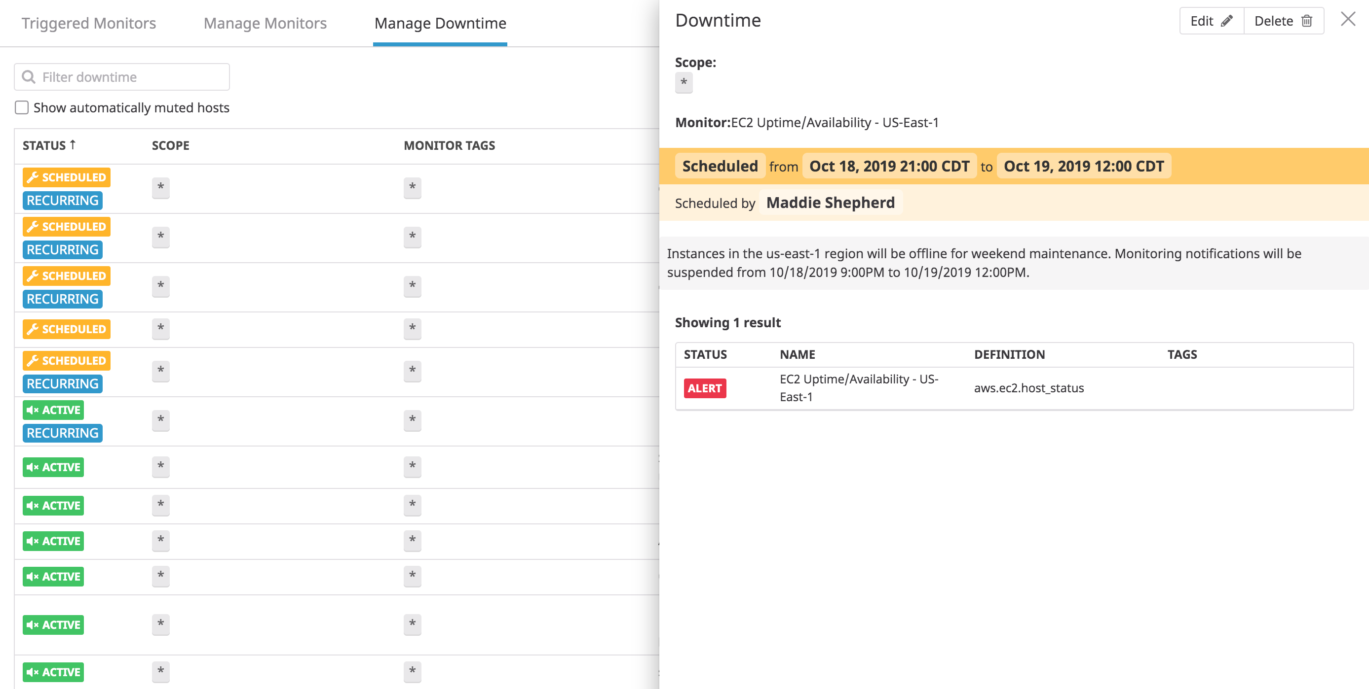Create a new downtime schedule