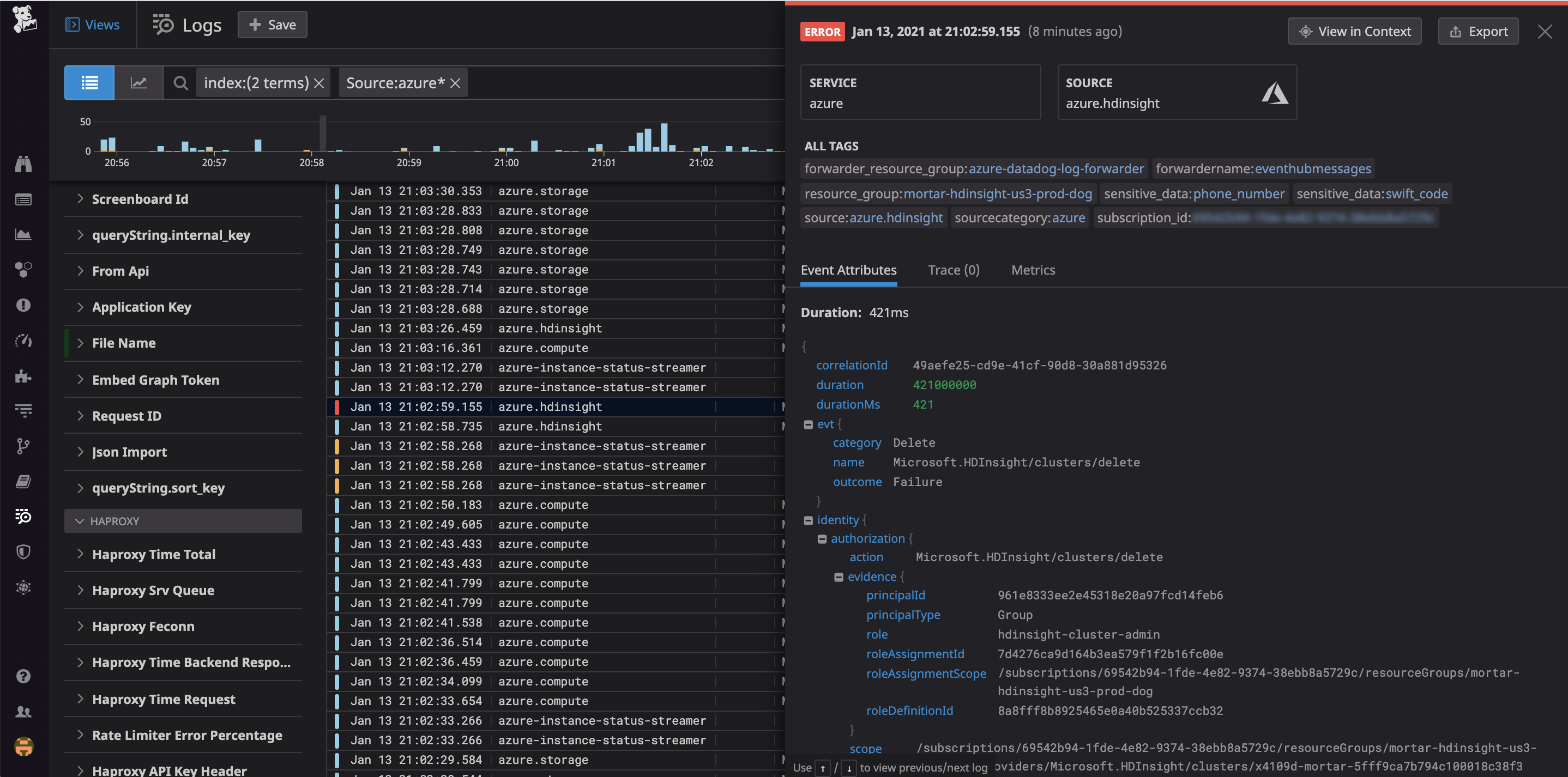 You can sort through all of your ingested Azure platform logs by tag in the Datadog Log Explorer.