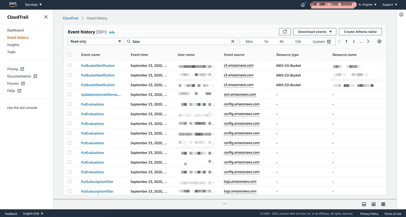 The CloudTrail event history window displays all of the events that occurred within your account over the last 90 days. The CloudTrail event history window displays all of the events that occurred within your account over the last 90 days.