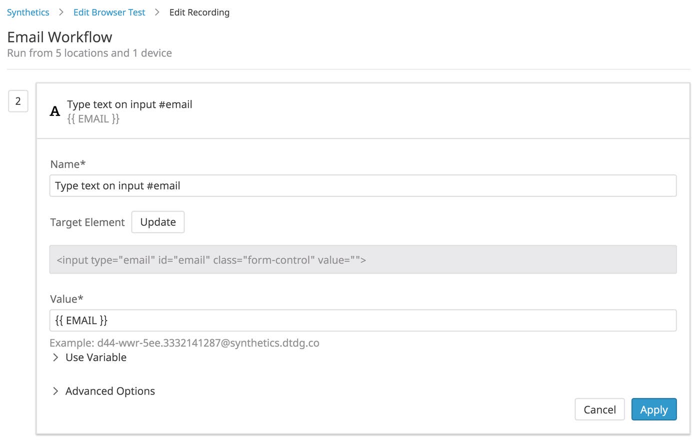 Add the new email variable to an input field Add the new email variable to an input field