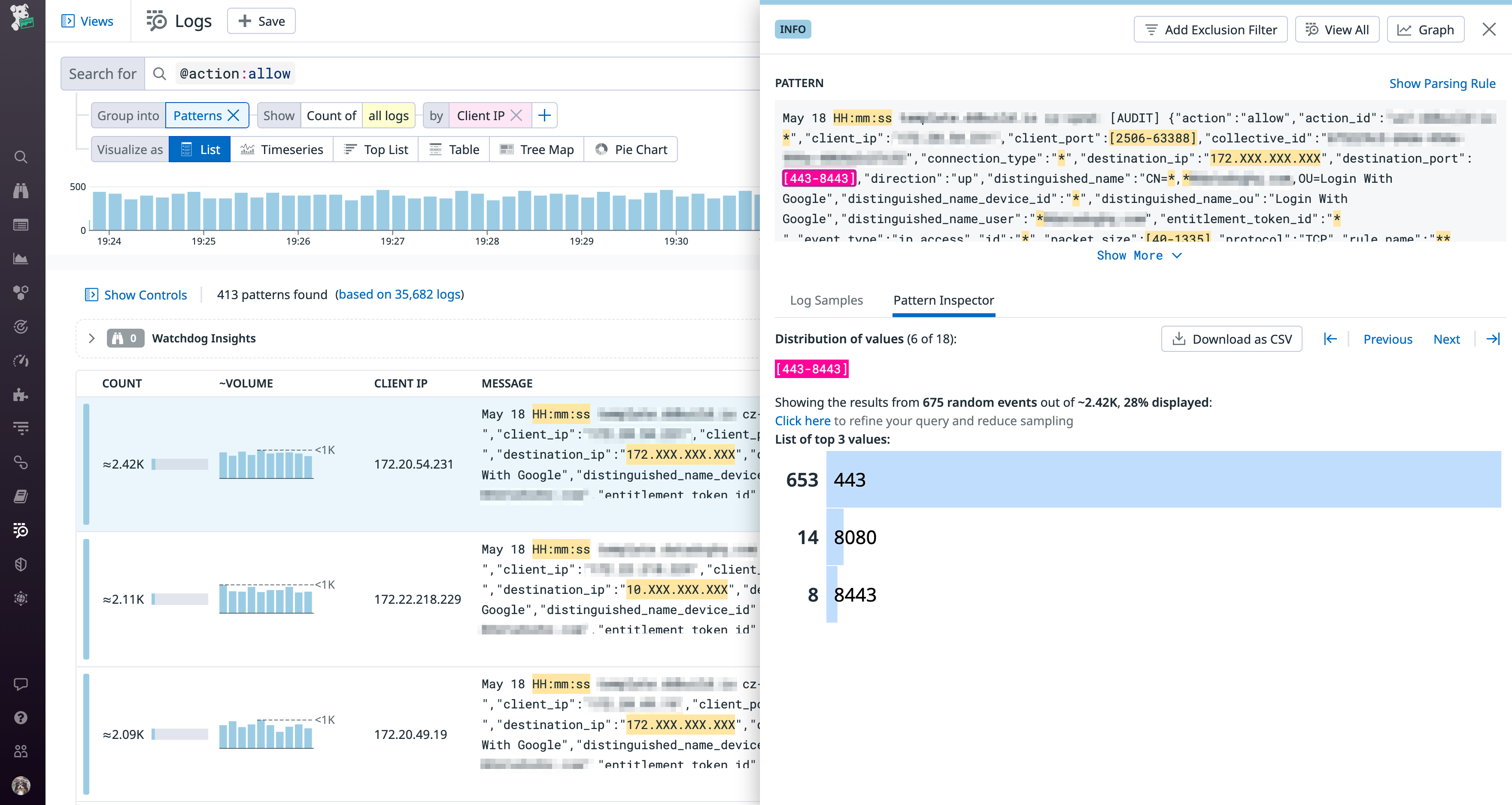 Use Pattern Inspector to identify patterns in logs