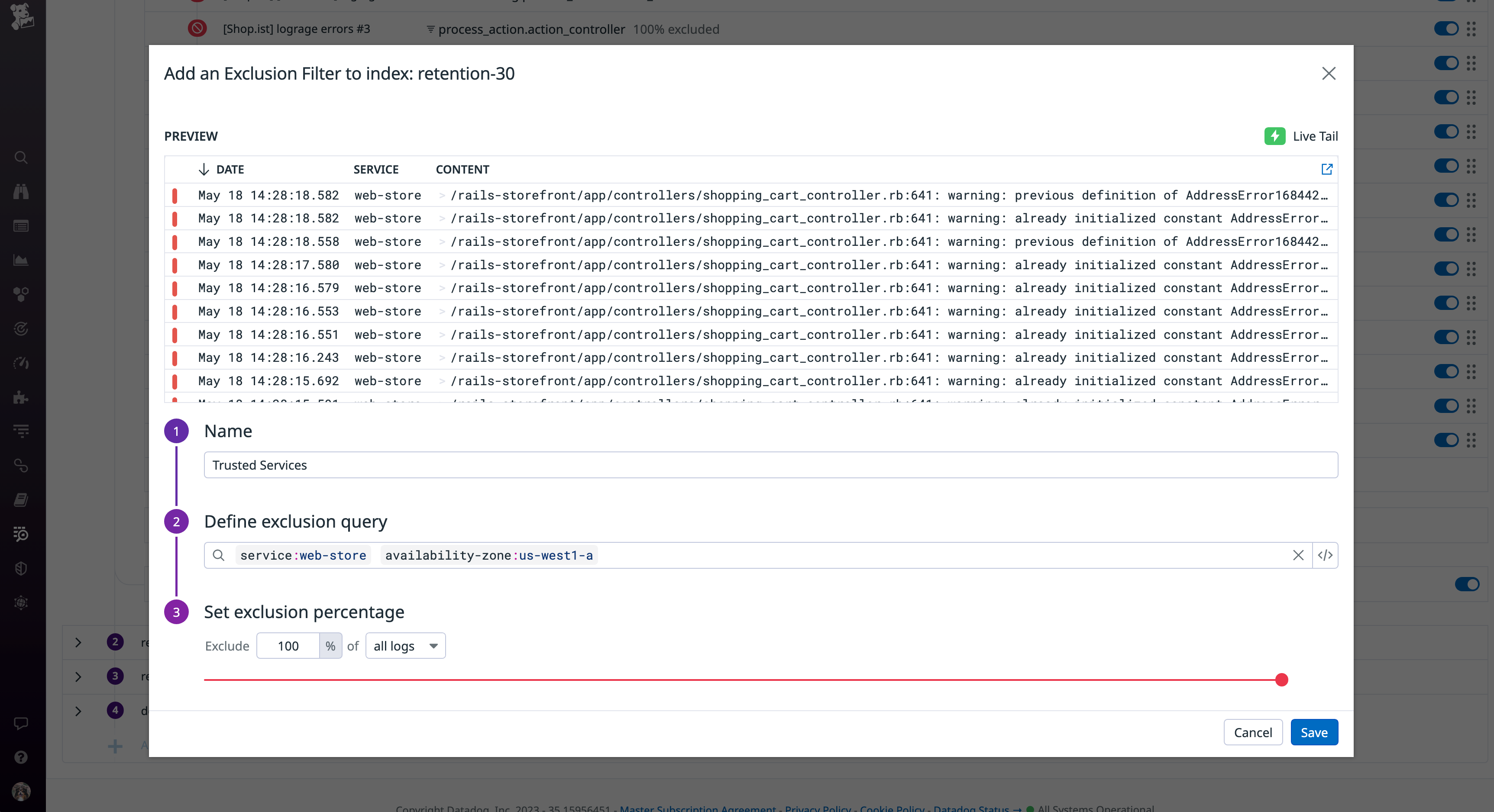 Create an exclusion filter to prioritize your firewall logs