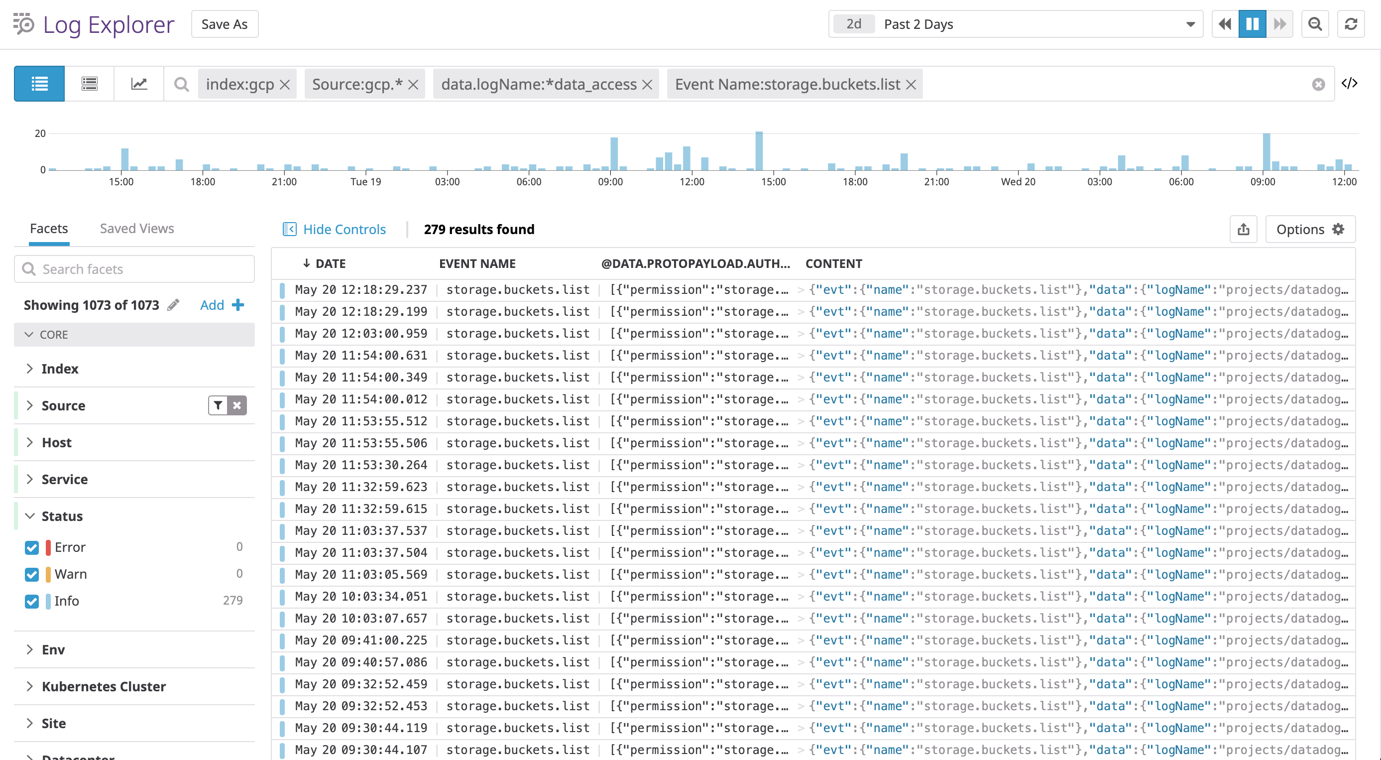 Review your GCP audit logs in Datadog’s Log Explorer.