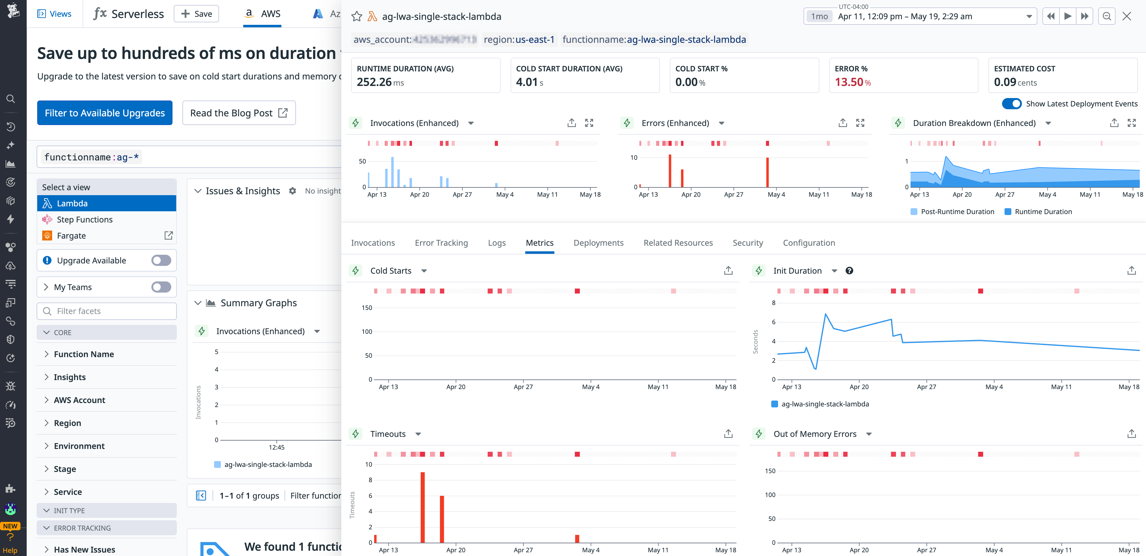 Datadog provides full visibility into the performance and health of your Lambda-hosted web applications.