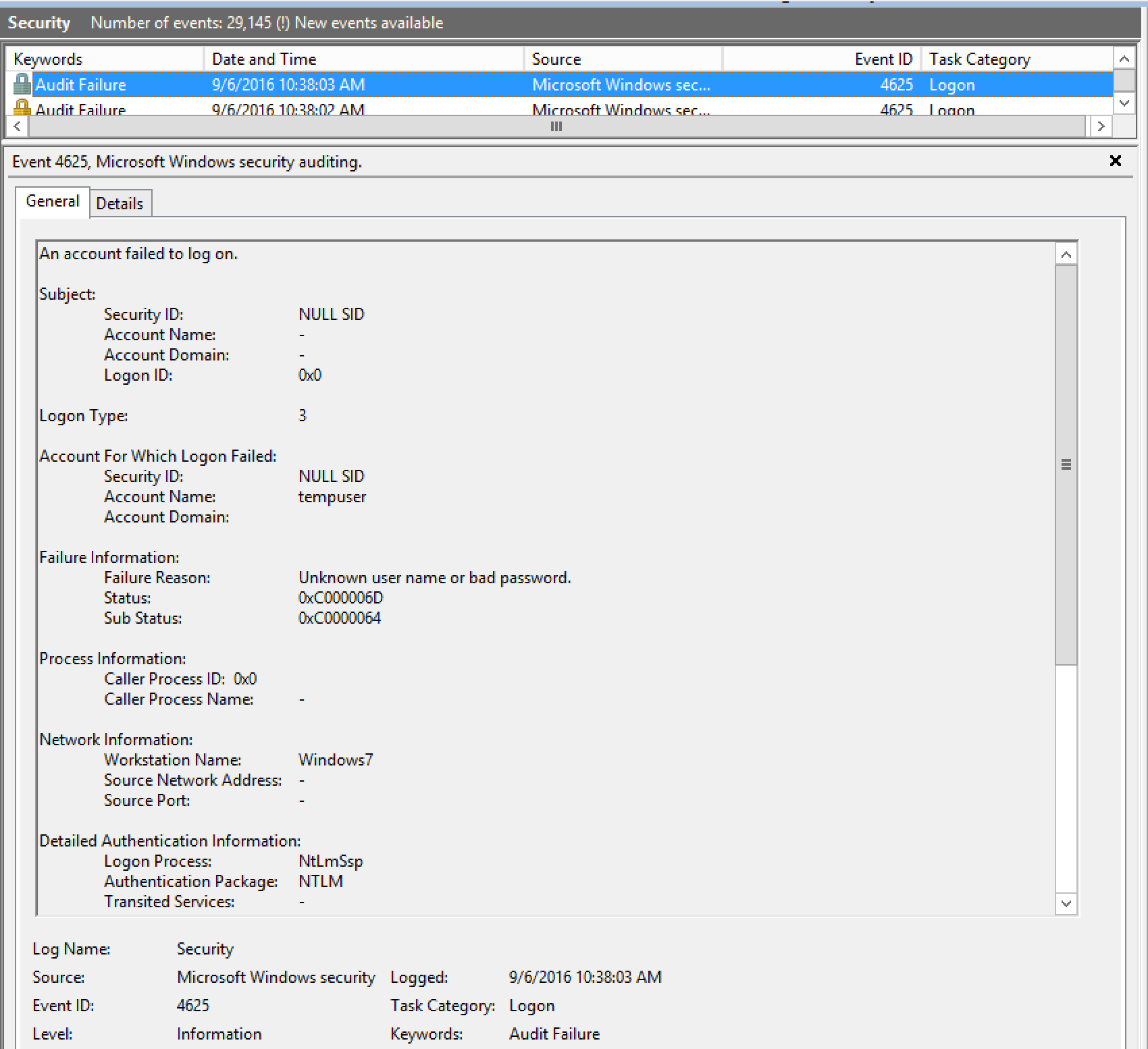 Windows Server 2012 monitoring - Failed logon EventID 4625