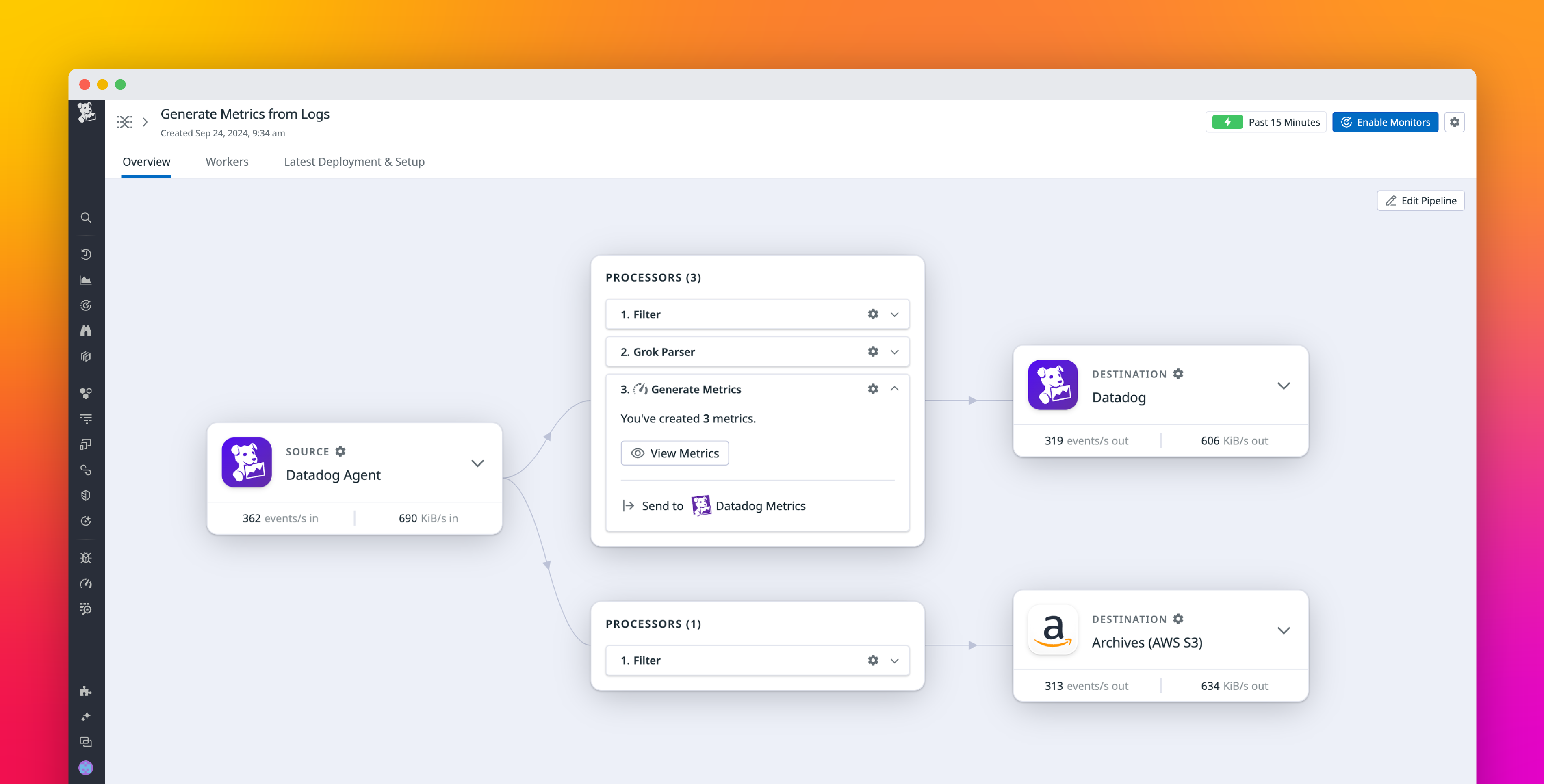 Generate metrics from your high-volume logs with Datadog Observability Pipelines