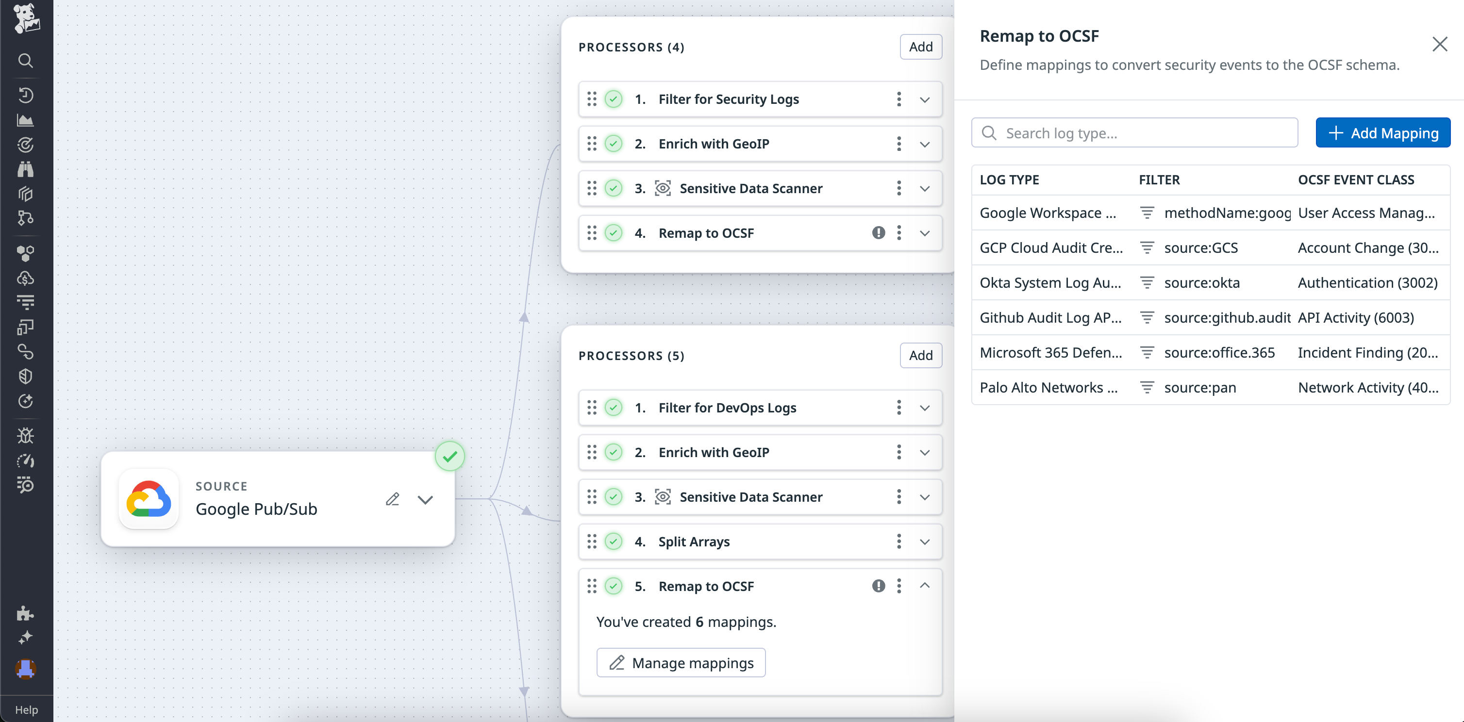 A Google Workspace Admin log being remapped to OCSF.
