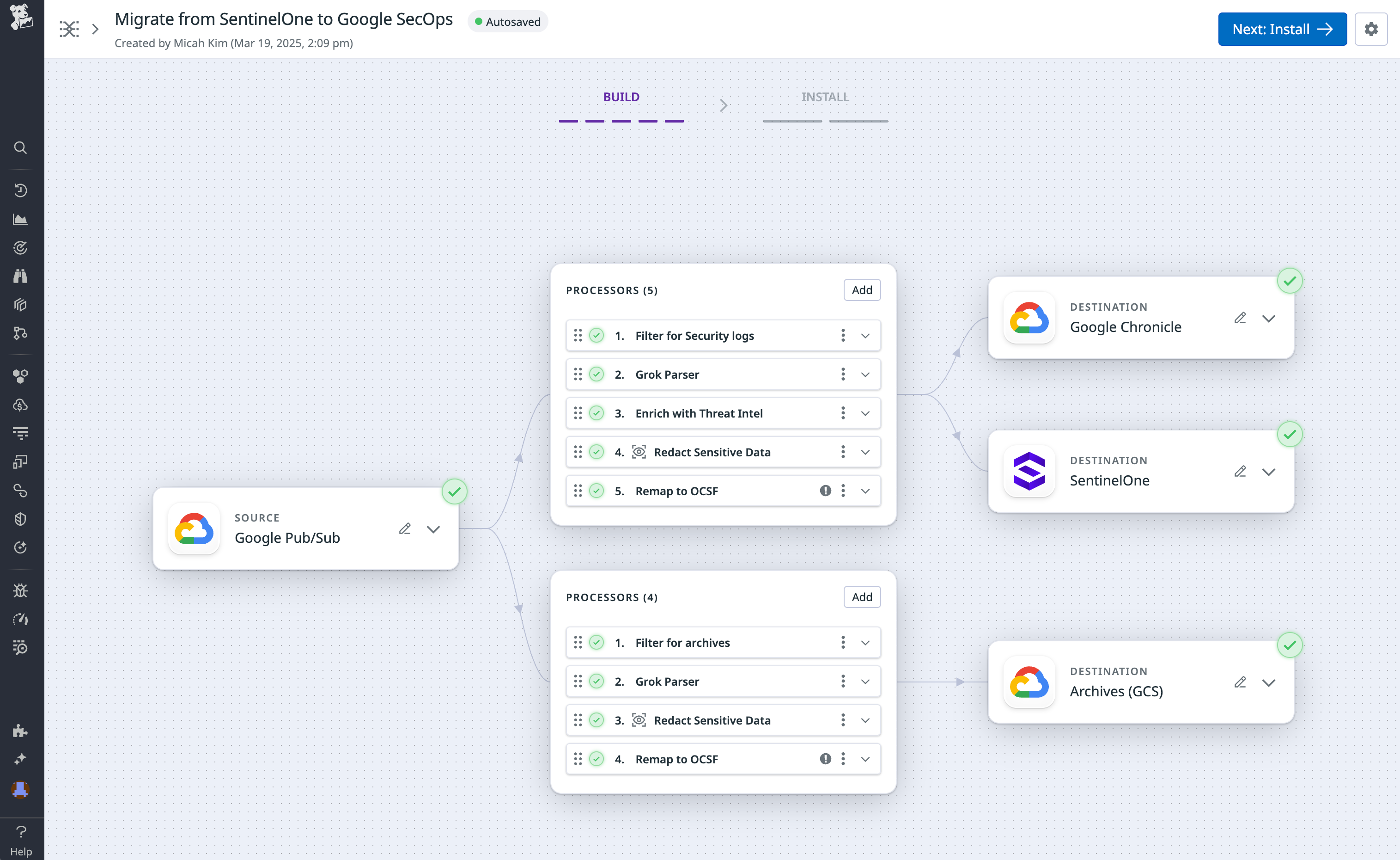 A pipeline that helps migrate logs from SentinelOne to Google SecOps.