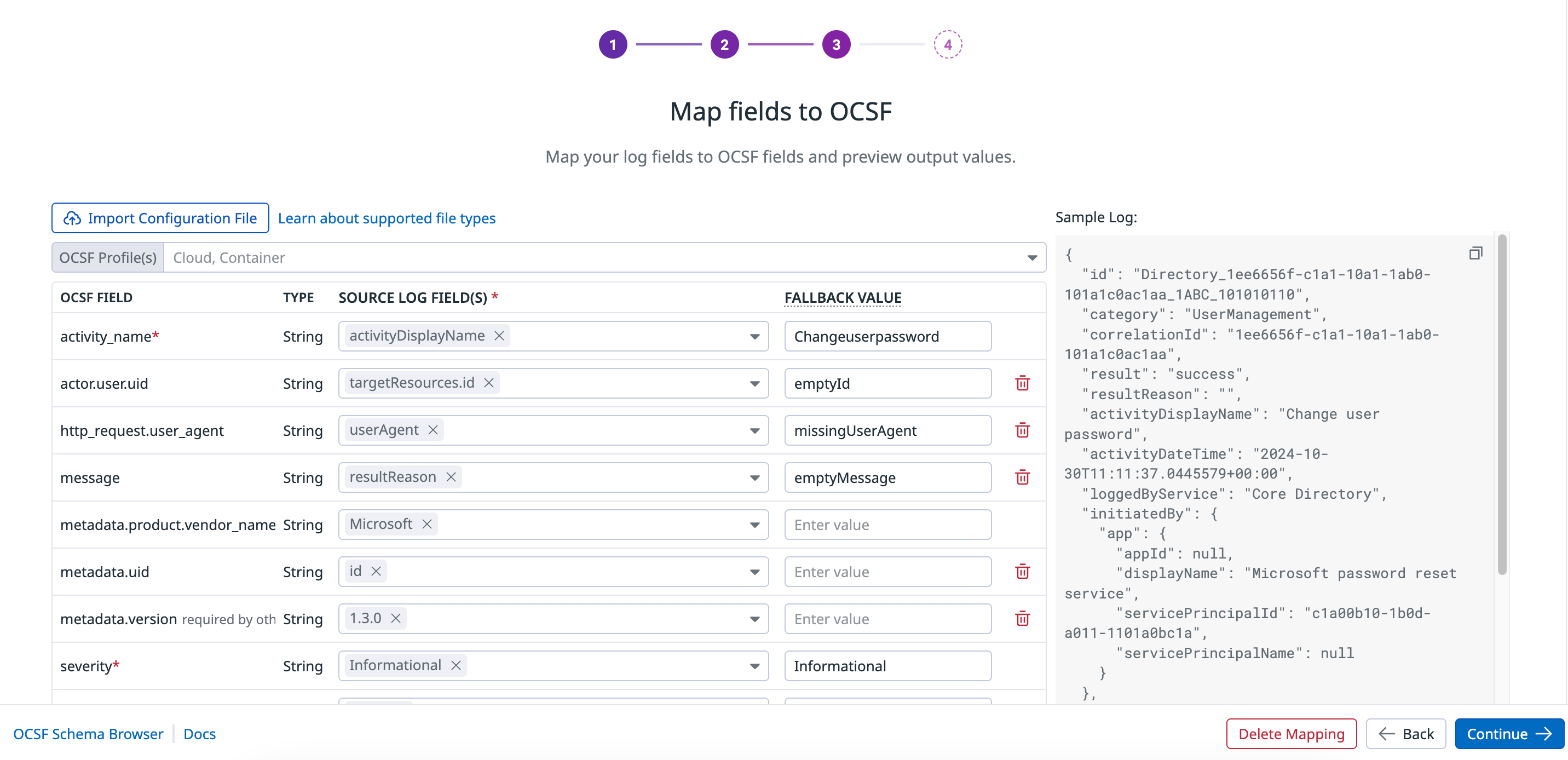 Custom mapping to OCSF.