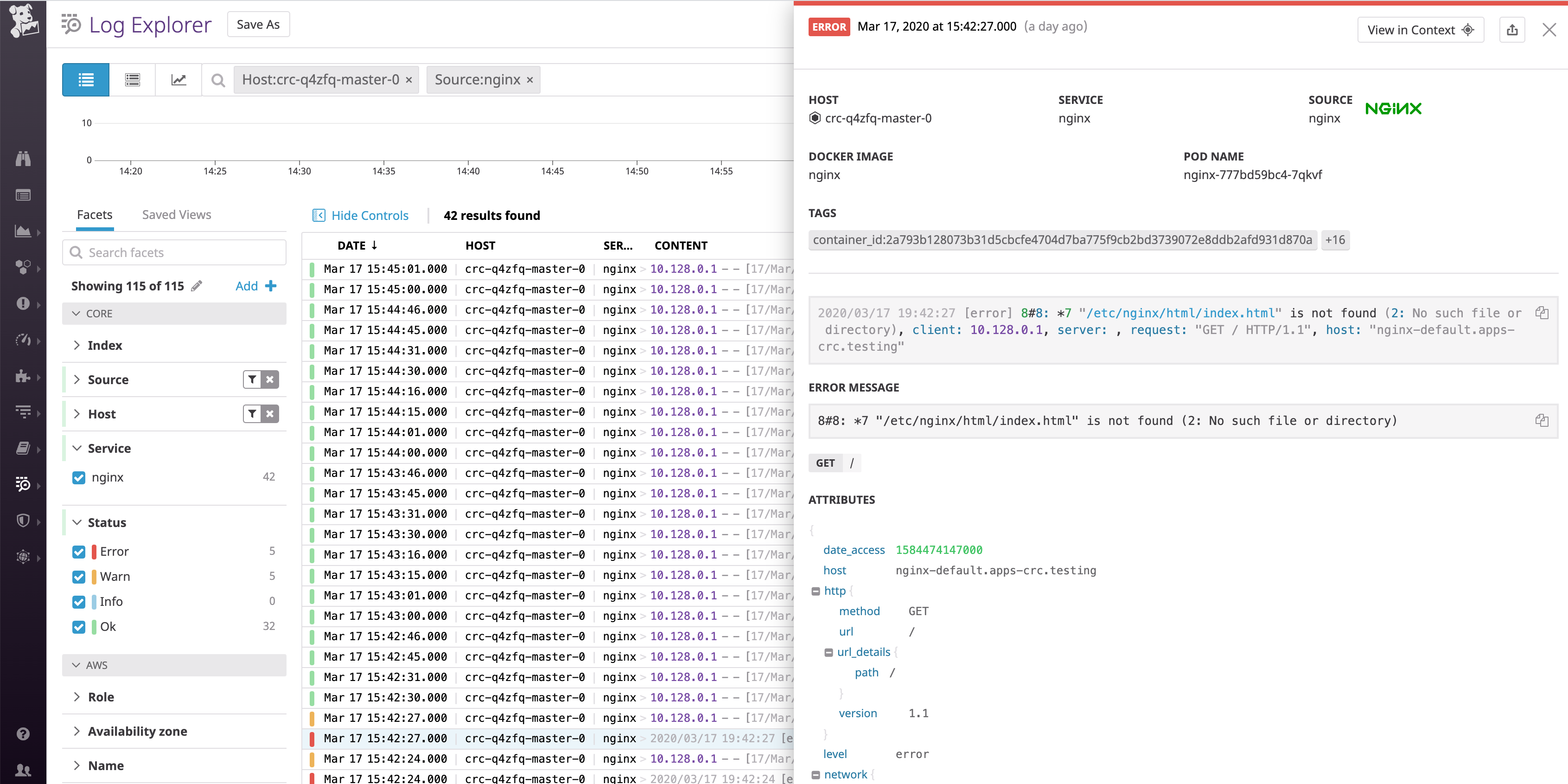 Datadog can automatically pull out important information in logs from sources like NGINX.