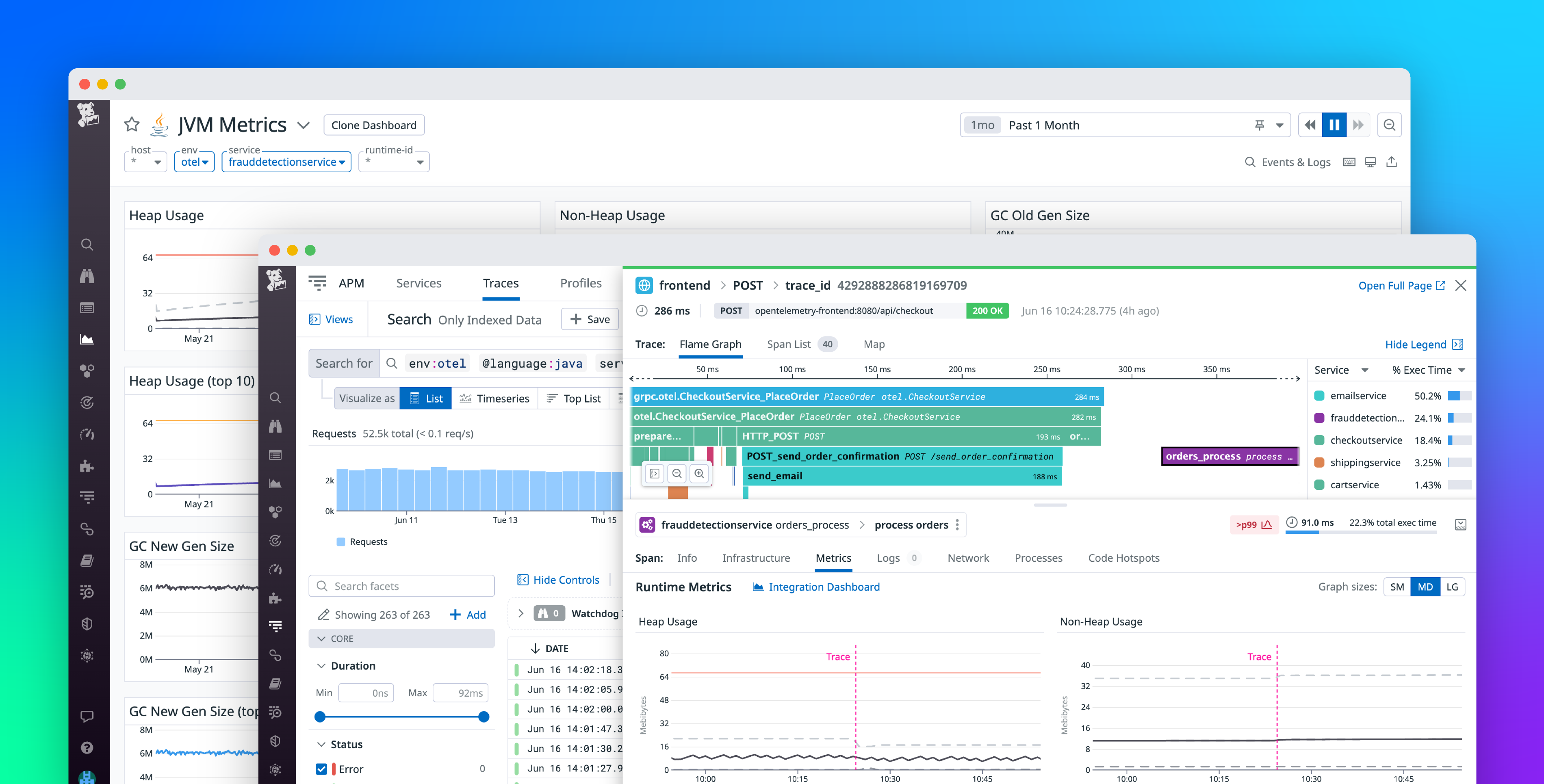 Monitor runtime metrics from OTel-instrumented apps with Datadog APM