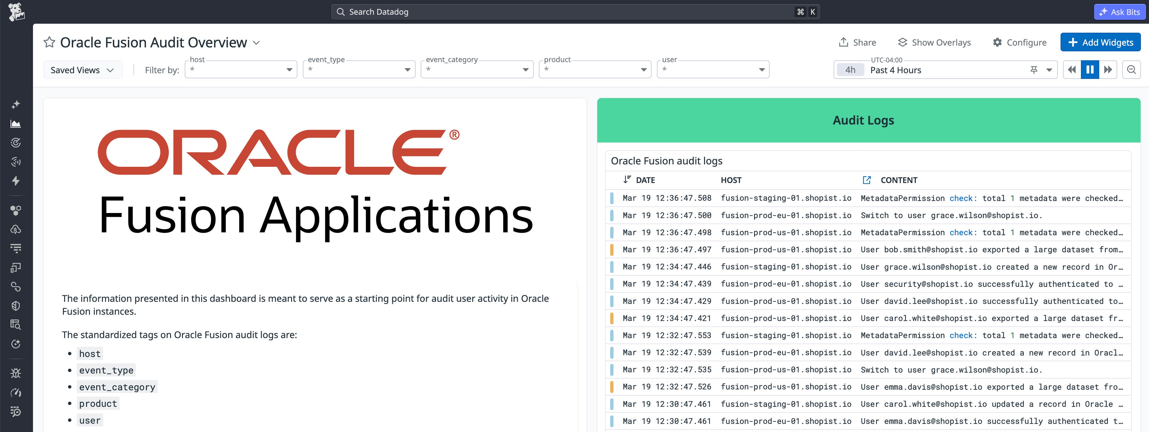 Monitor Oracle Fusion Cloud Applications with Datadog | Datadog