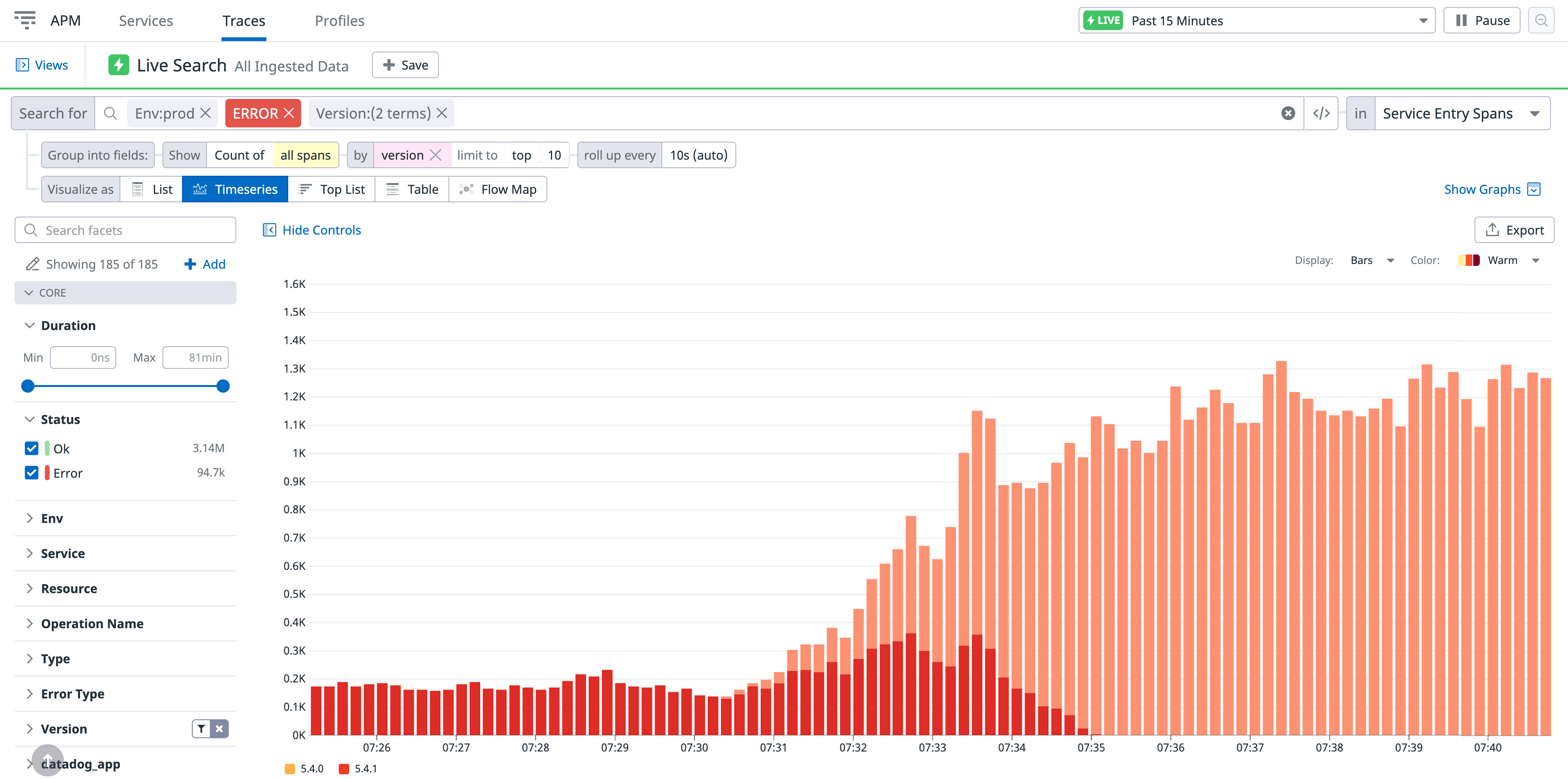 Compare release versions with Live Analytics