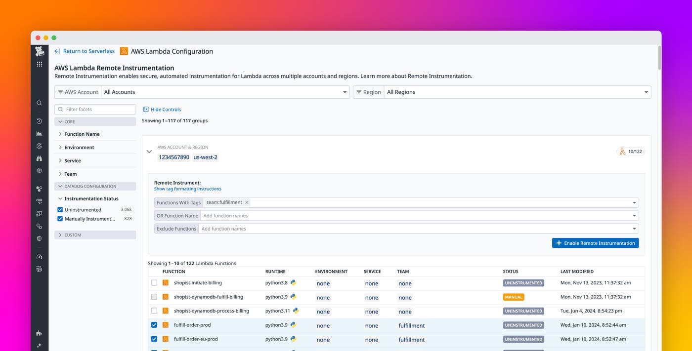Instrument your AWS Lambda fleet with remote bulk instrumentation Instrument your AWS Lambda fleet with remote bulk instrumentation