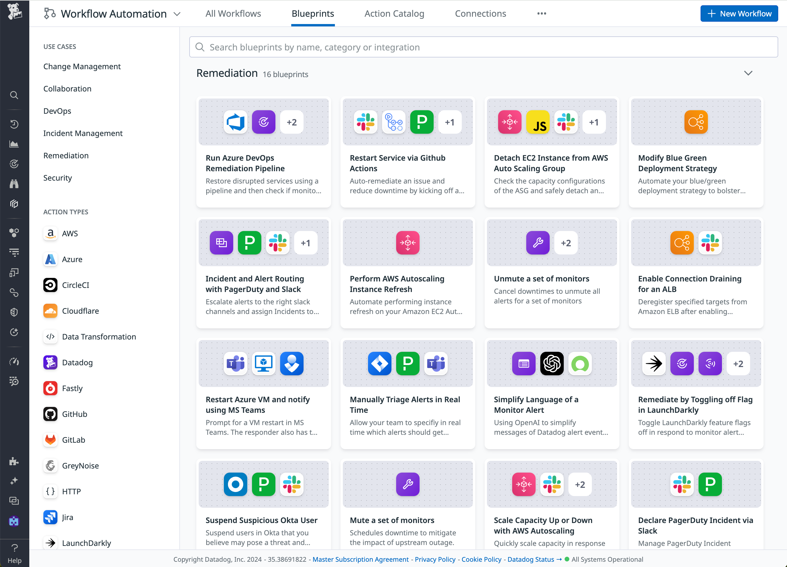 View of Workflow Automation remediation blueprints