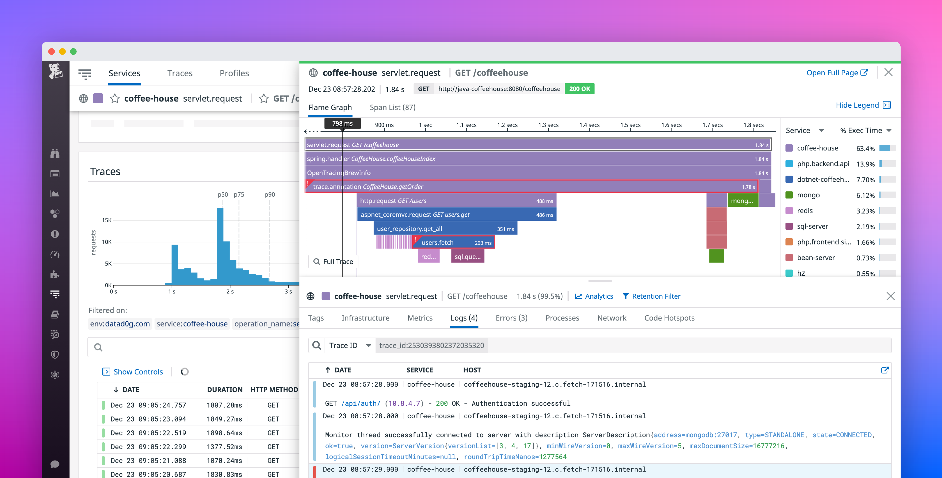 Correlate request logs with traces automatically
