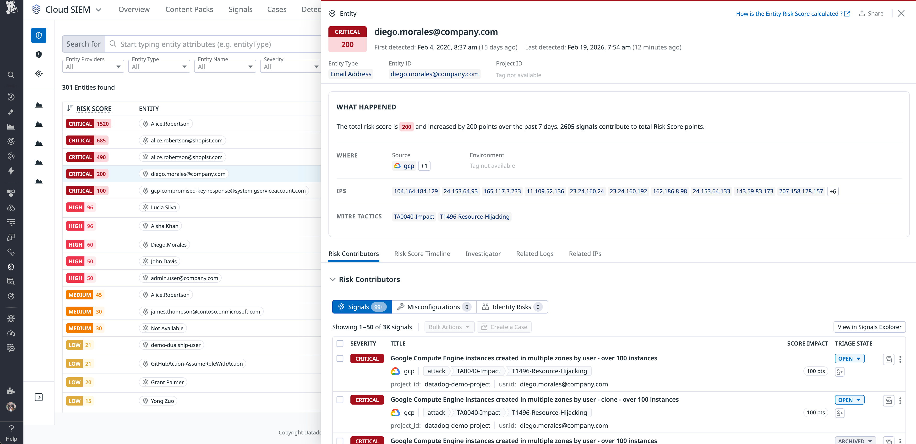 Use the Entity Side Panel to review a GCP entity's context and risk score breakdown.