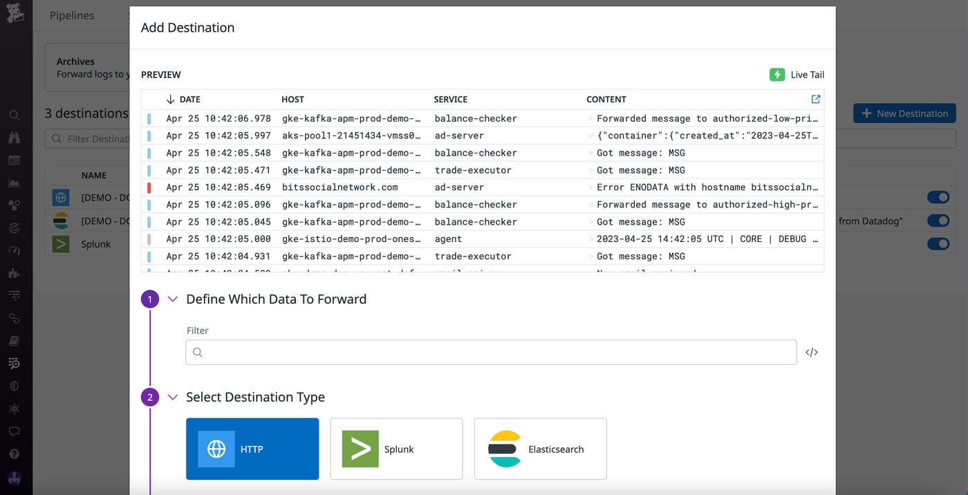 The configuration window for a custom third-party destination. The configuration window for a custom third-party destination.