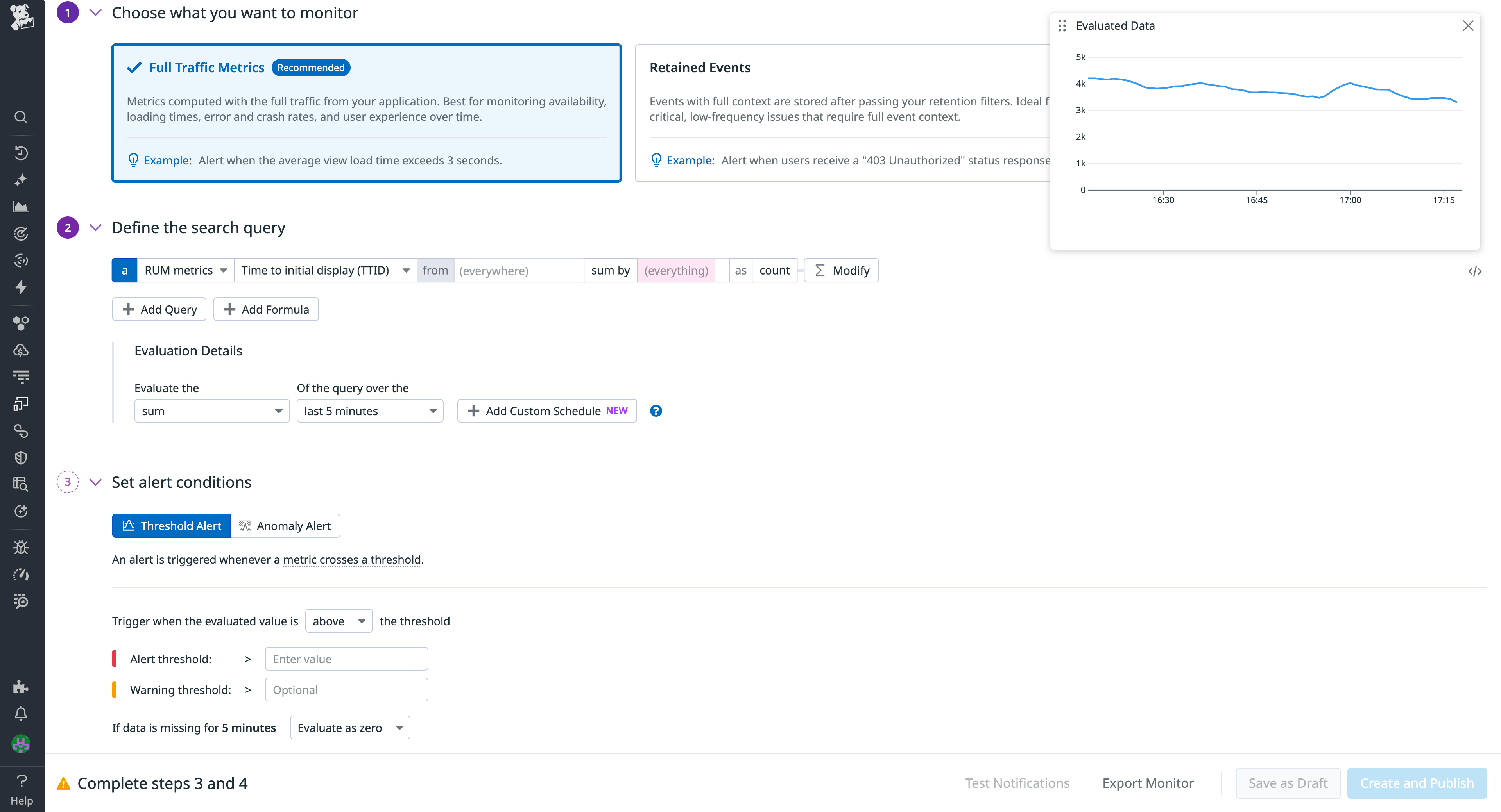 Screenshot of a monitor configuration to track mobile app startup performance.