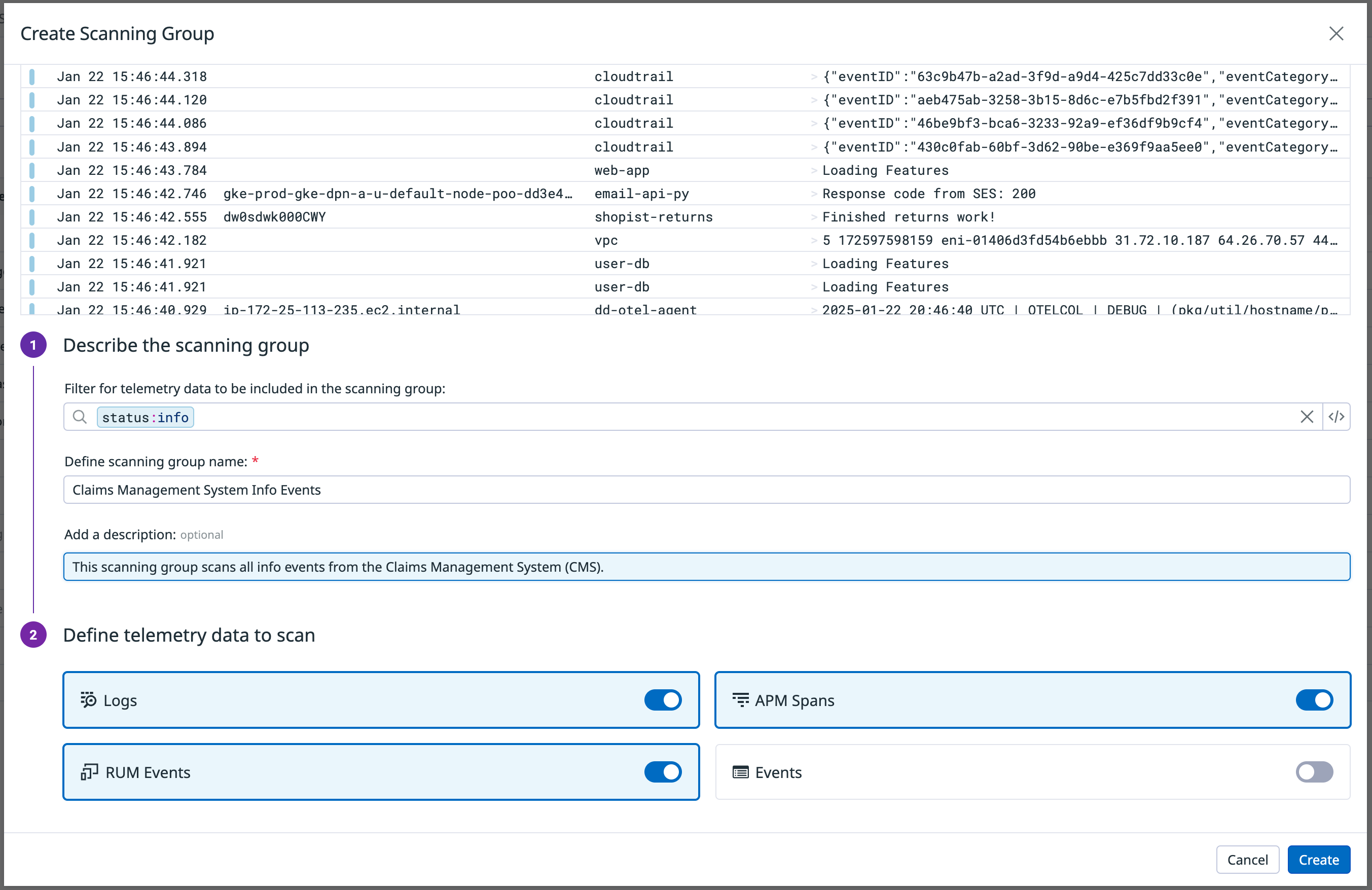 Creating a scanning group in SDS.