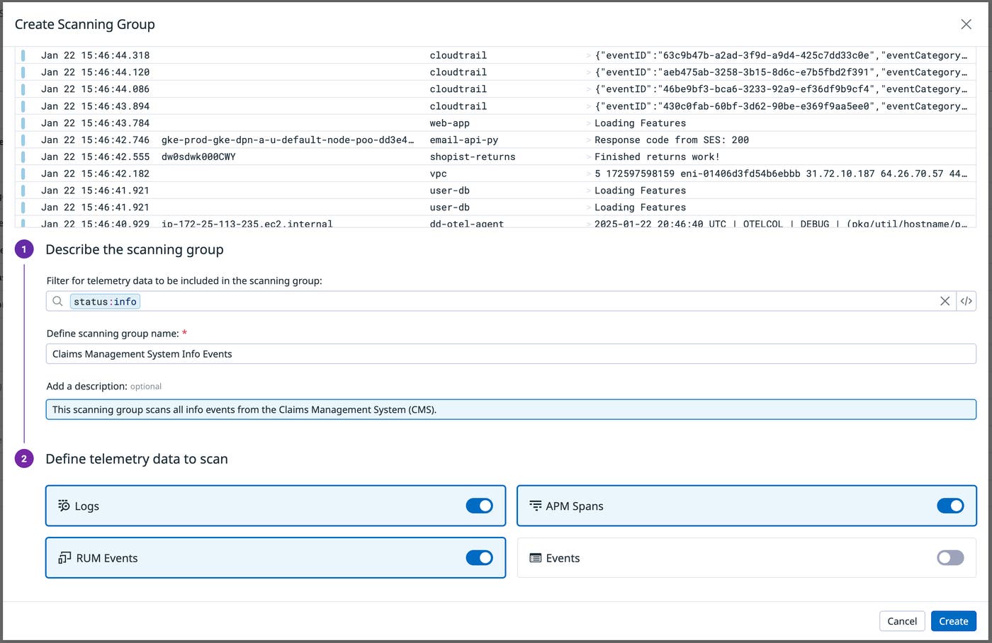 Creating a scanning group in SDS. Creating a scanning group in SDS.