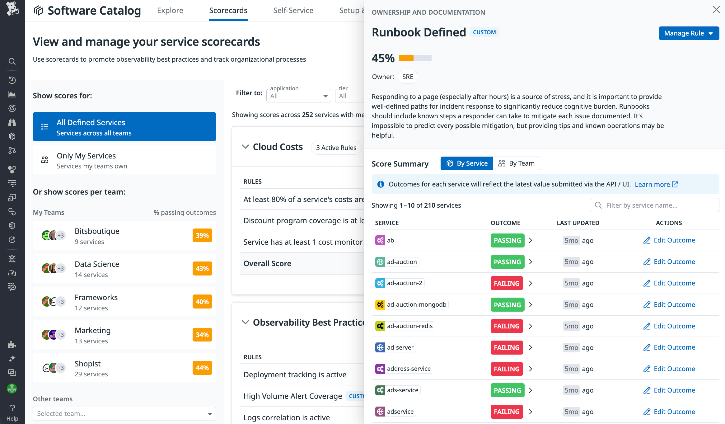 Detailed Scorecard rule descriptions help service owners implement and understand established best practices