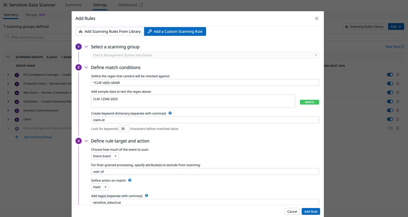 Adding a custom scanning rule in SDS. Adding a custom scanning rule in SDS.