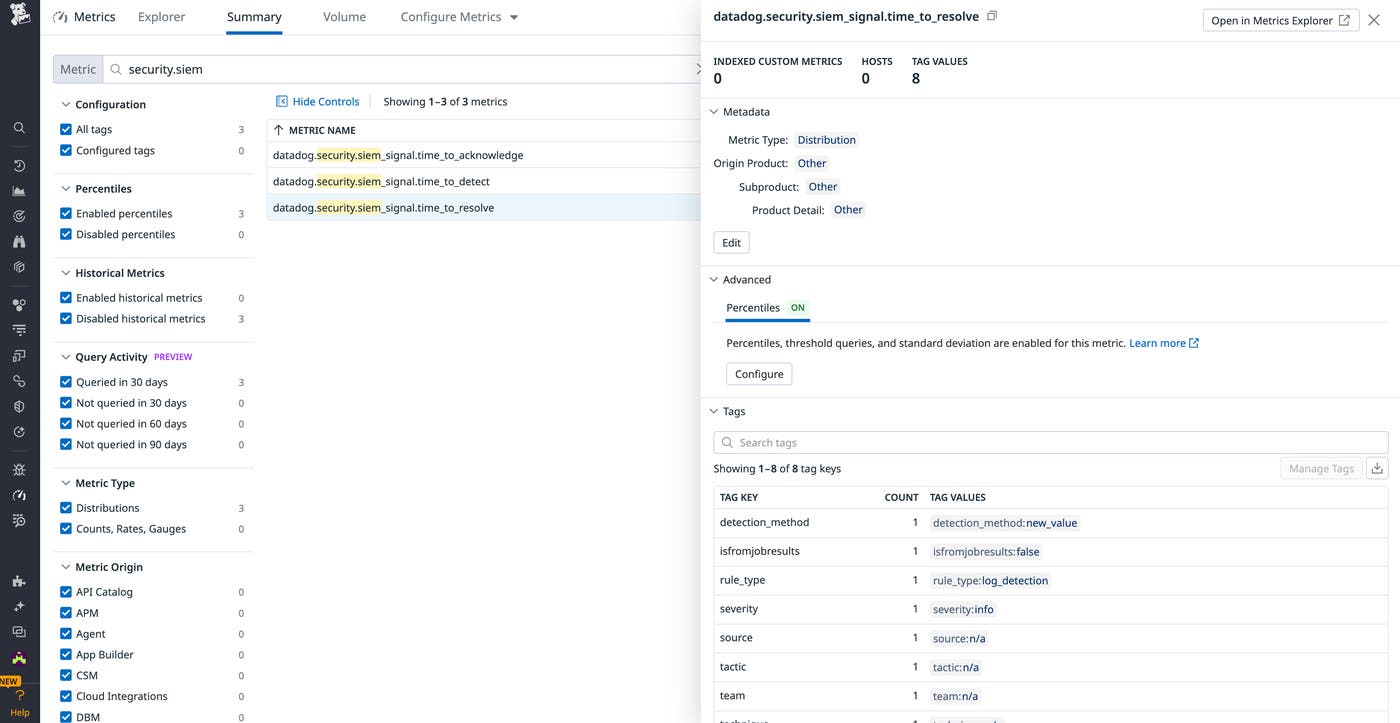 Security operational metrics in Metrics Summary Security operational metrics in Metrics Summary