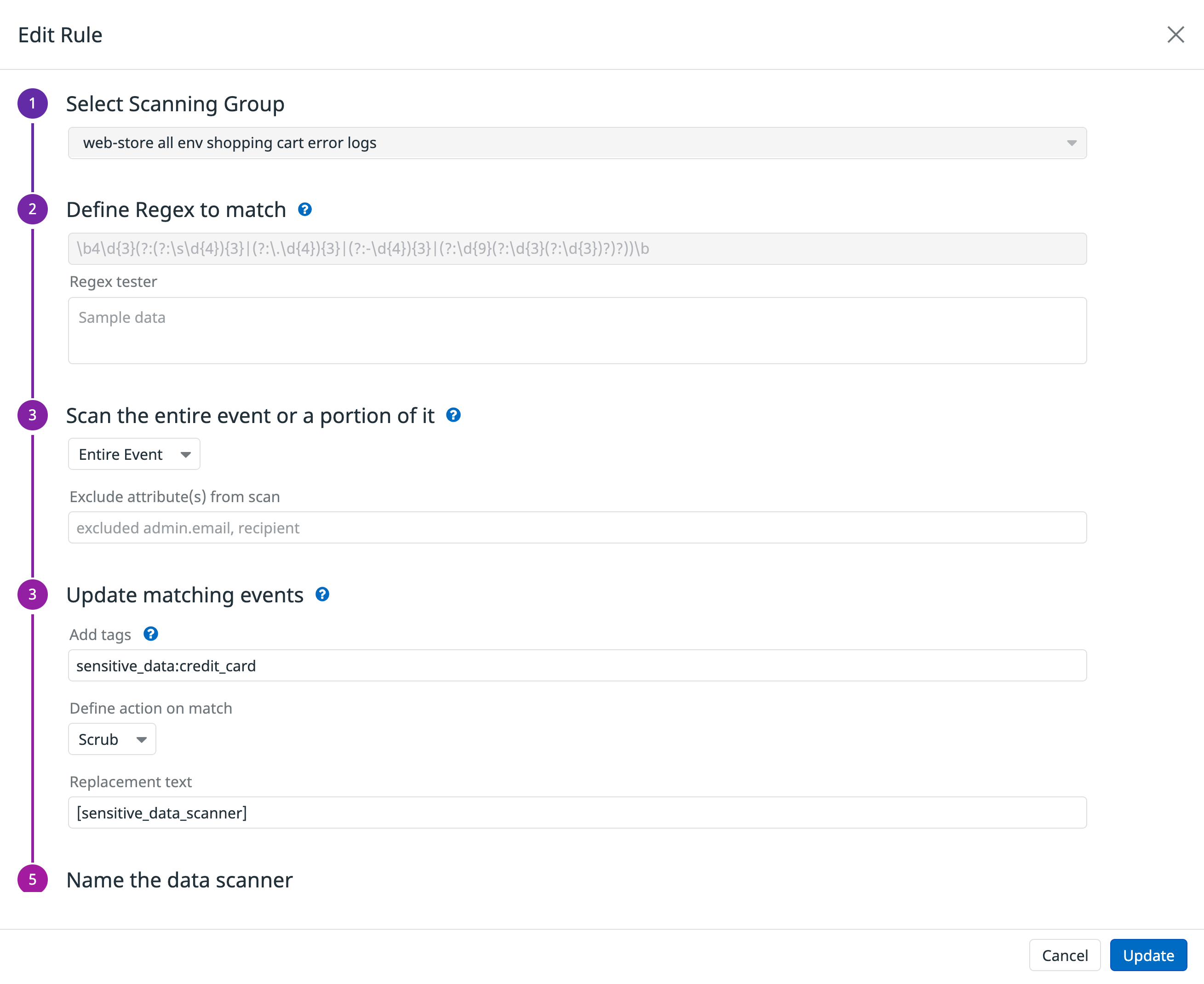 Create custom scanning rules to automatically obfuscate sensitive data.