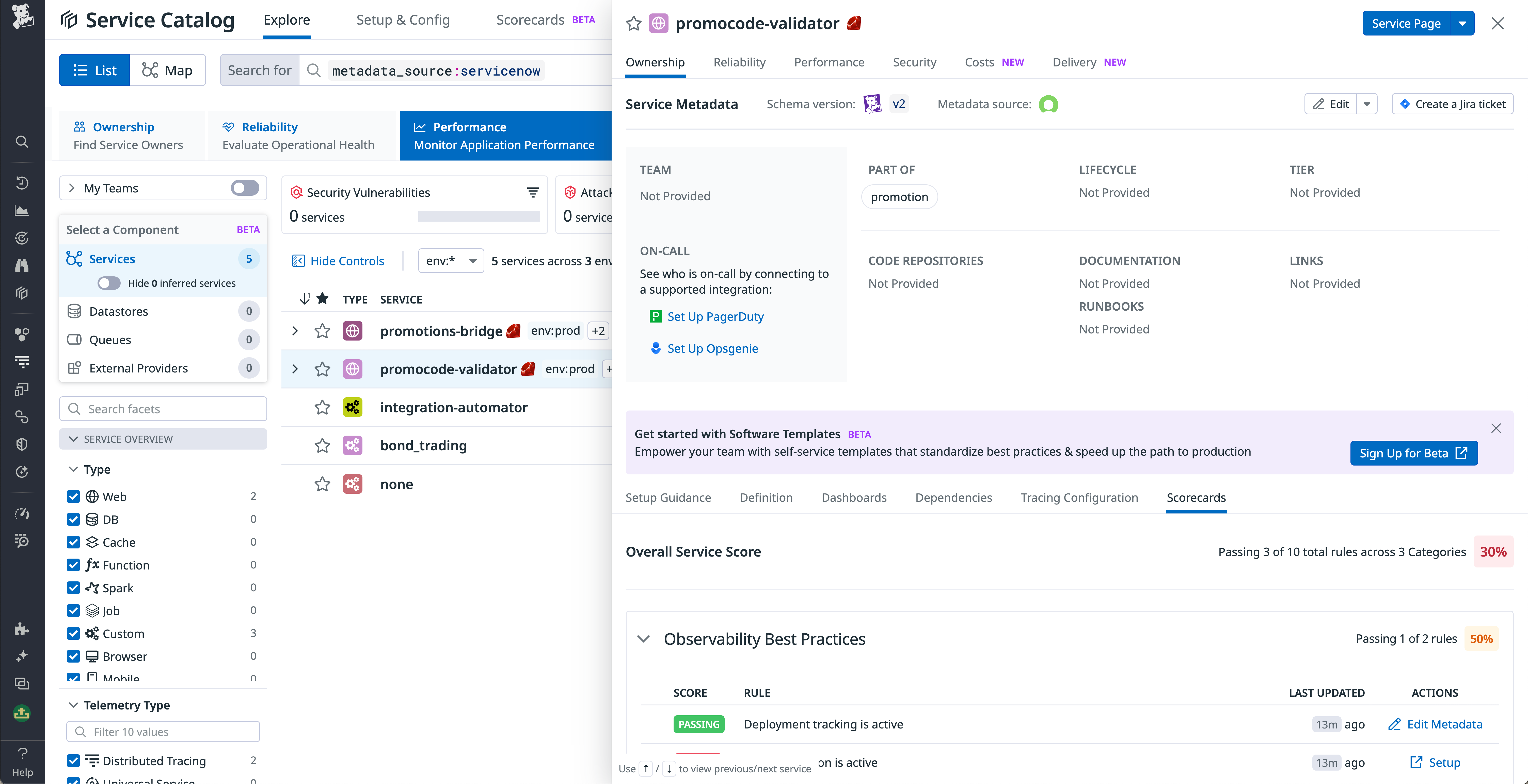 ServiceNow service tagging in Datadog Service Catalog