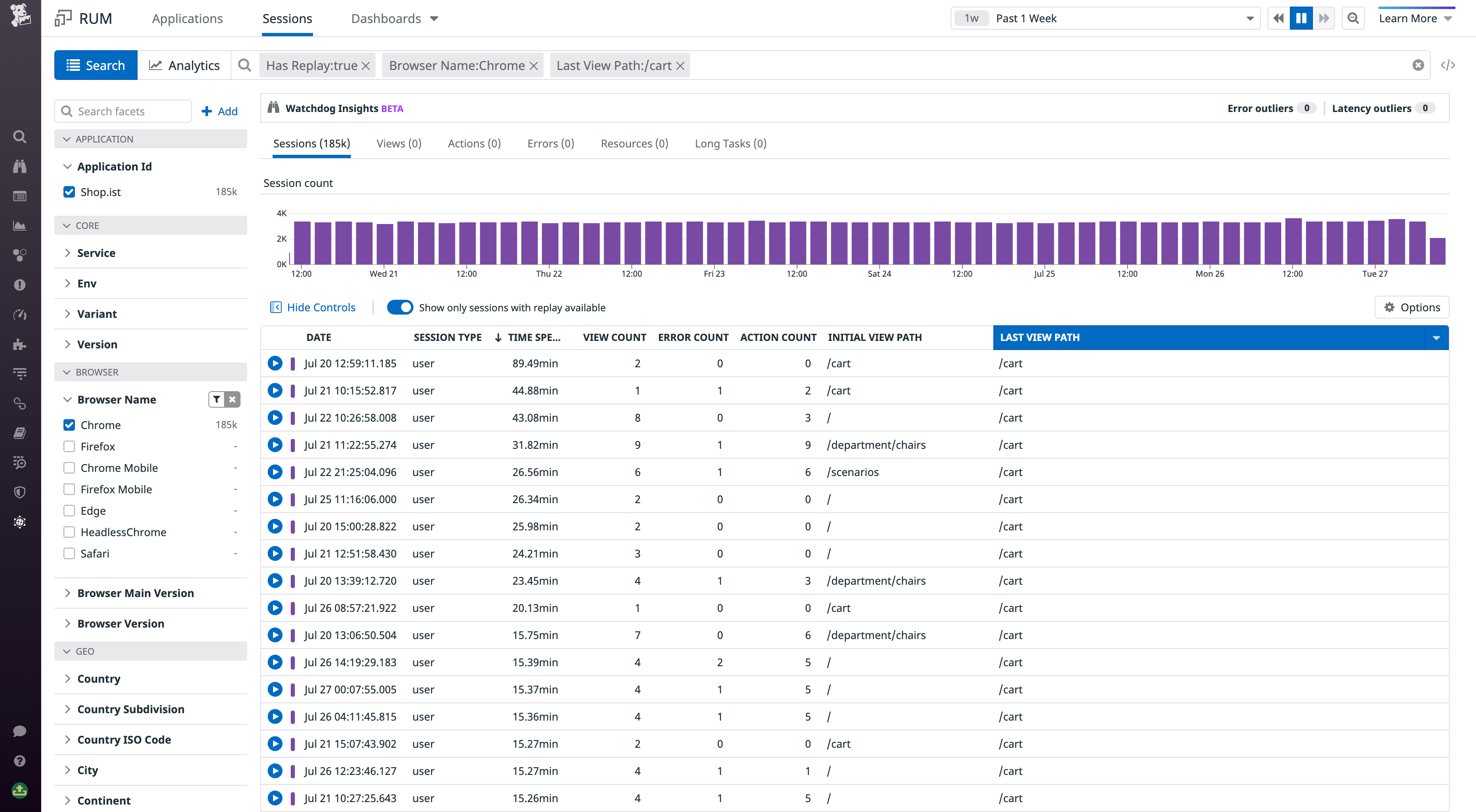 Session Replays query