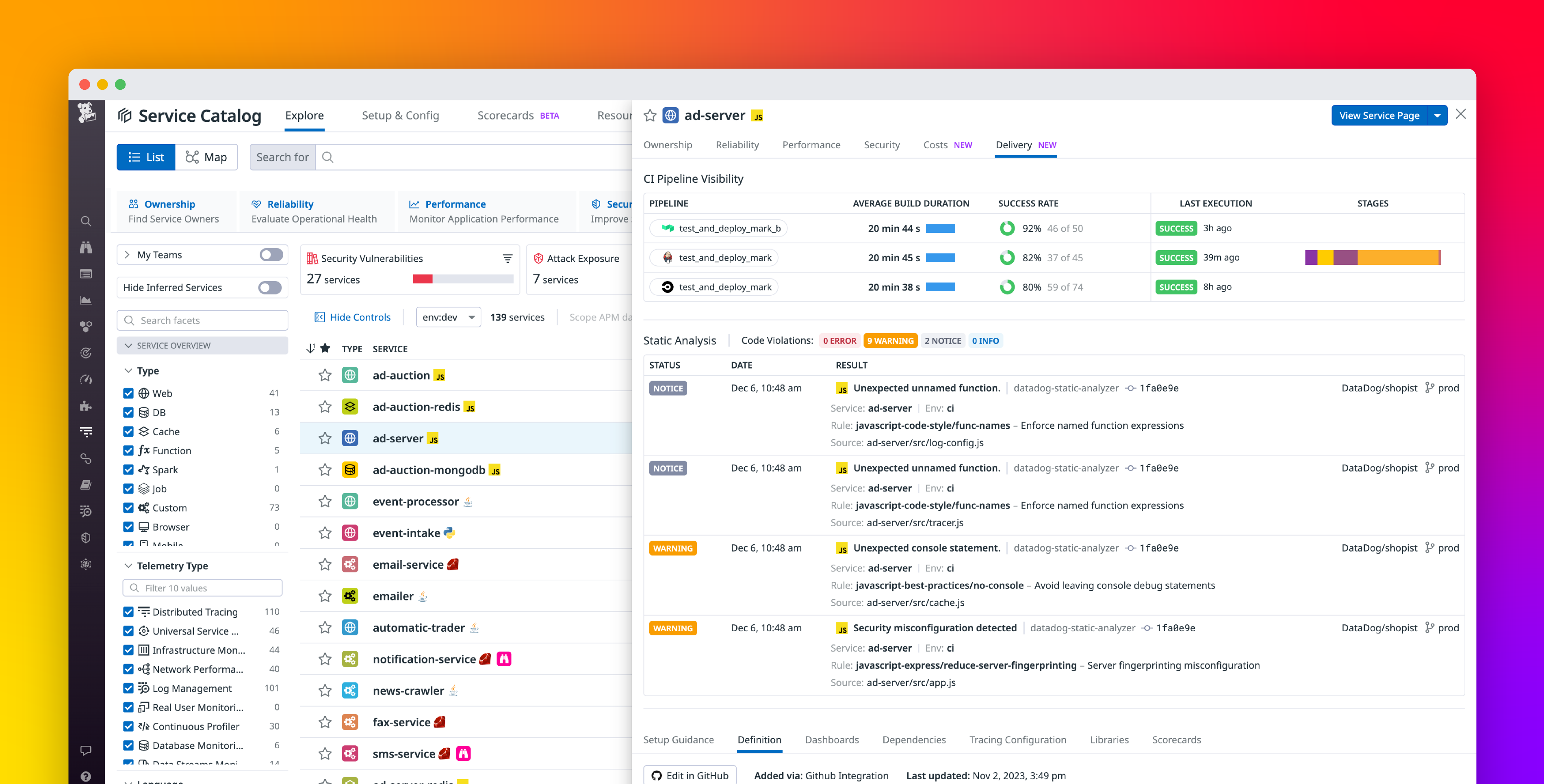 Improve your shift-left observability with the Datadog Software Catalog