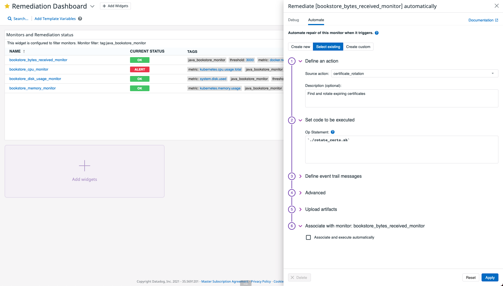 Configuring Shoreline Actions using the Automate sidepanel